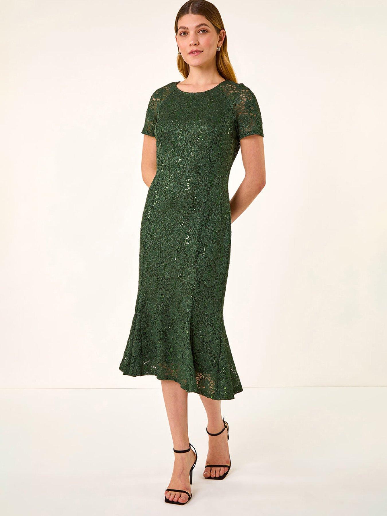  image of roman-leaf-lace-sequin-midi-dress-green