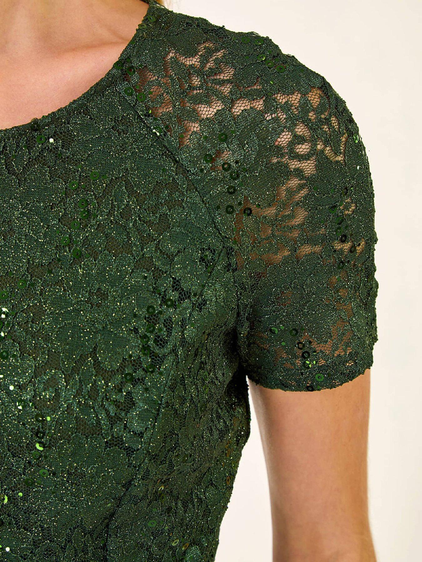  image of roman-leaf-lace-sequin-midi-dress-green