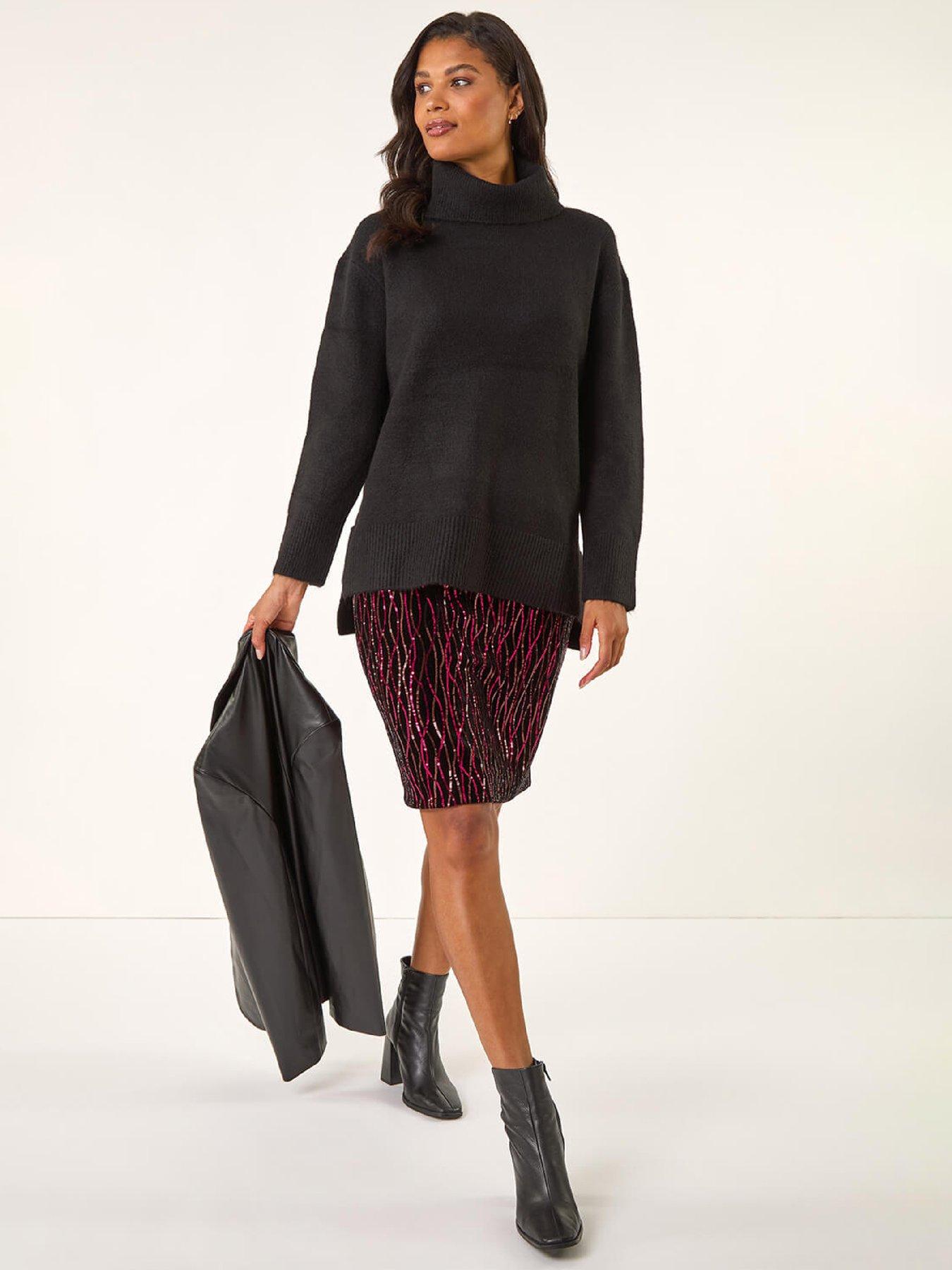  image of roman-velvet-sequin-detail-pencil-skirt-fuchsia