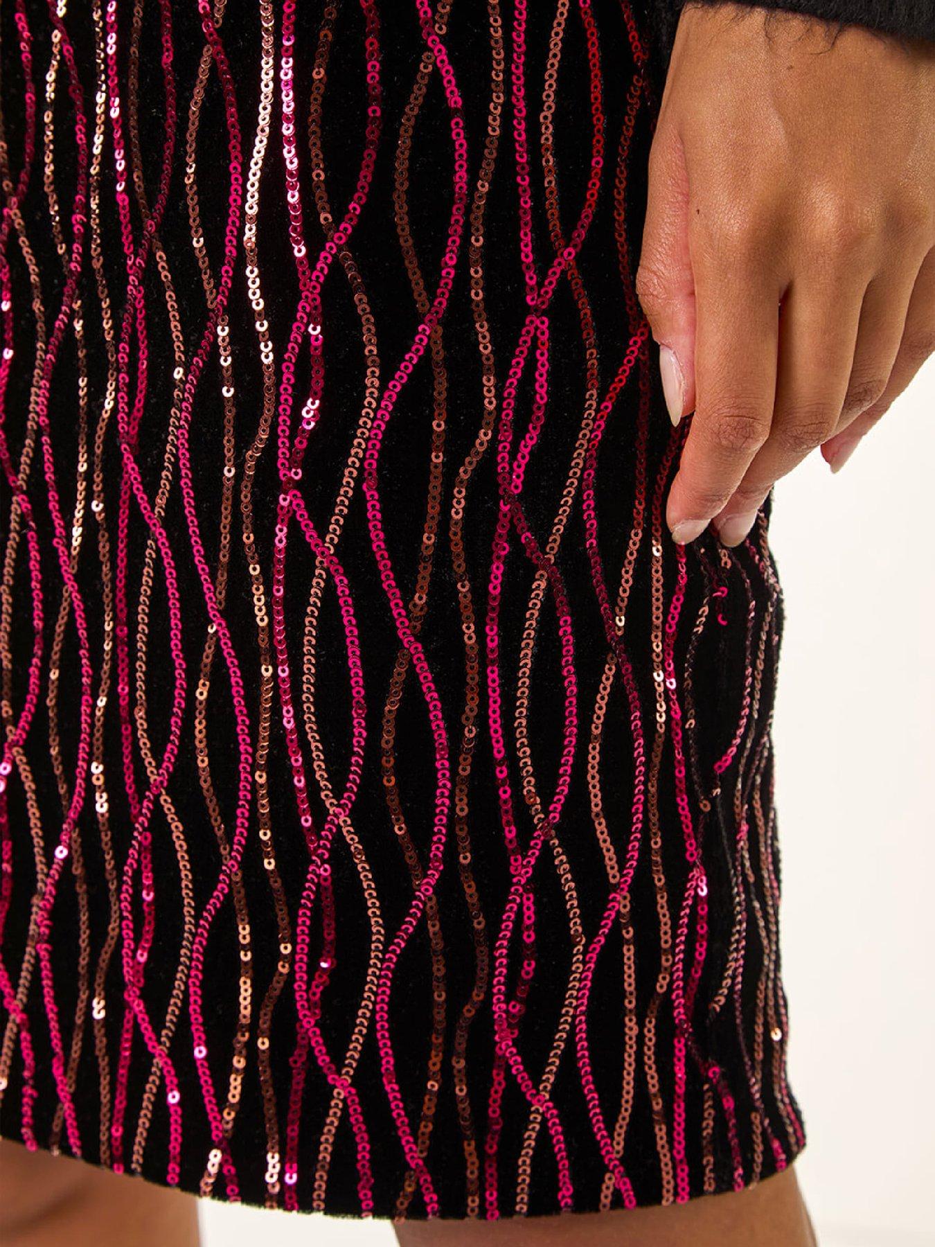  image of roman-velvet-sequin-detail-pencil-skirt-fuchsia