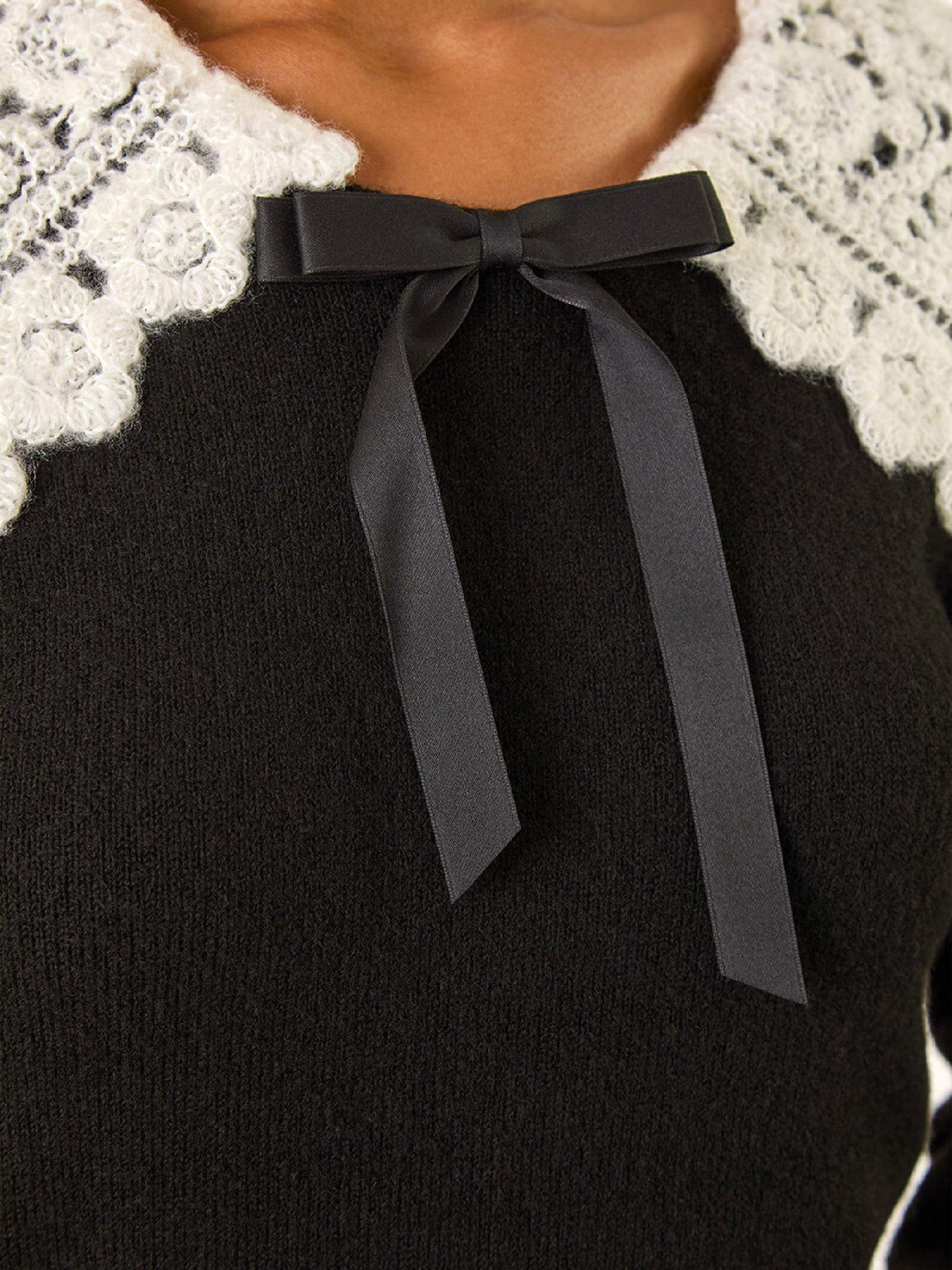 Image 5 of 5 of Roman Crochet Collar Knitted Dress - Black