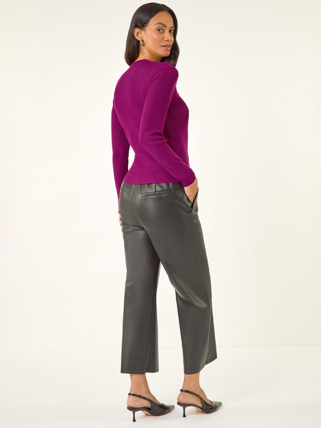 Image 2 of 5 of Roman Dusk Crew Neck Pearl Knit Jumper - Magenta