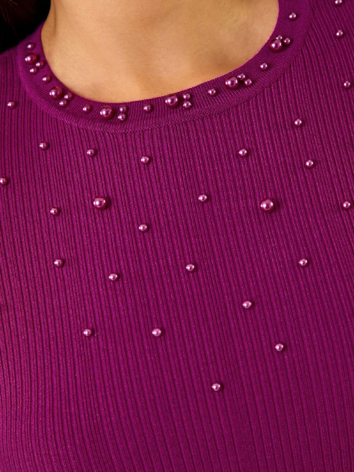 Image 5 of 5 of Roman Dusk Crew Neck Pearl Knit Jumper - Magenta