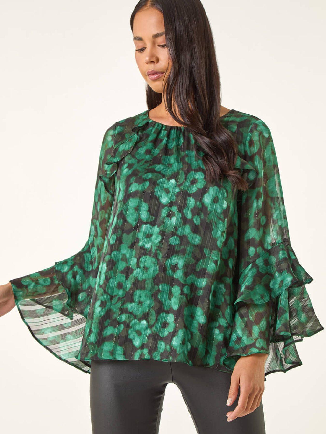Image 1 of 5 of Roman Petite Spot Frill Sleeve Top - Black