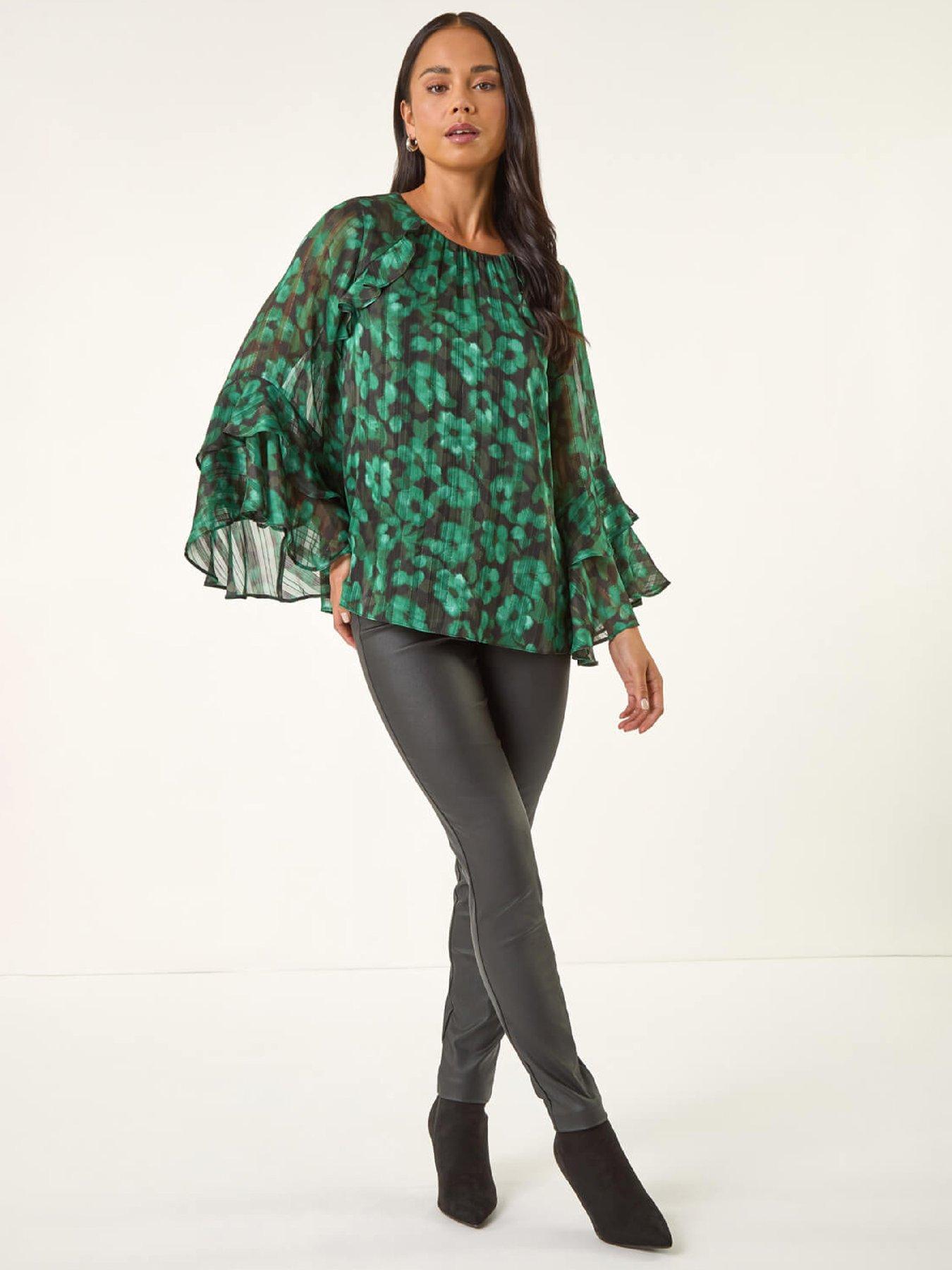 Image 3 of 5 of Roman Petite Spot Frill Sleeve Top - Black