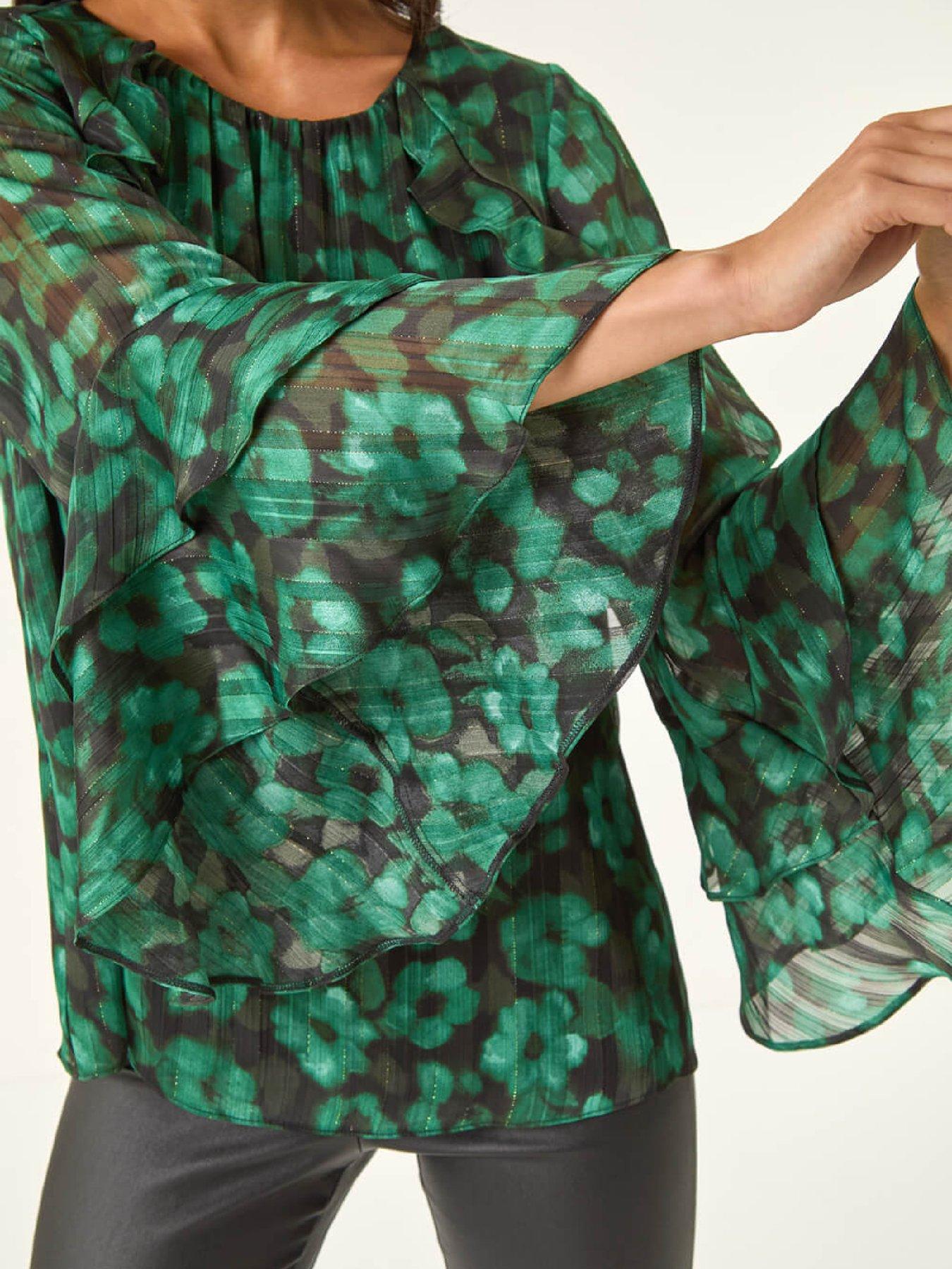 Image 5 of 5 of Roman Petite Spot Frill Sleeve Top - Black