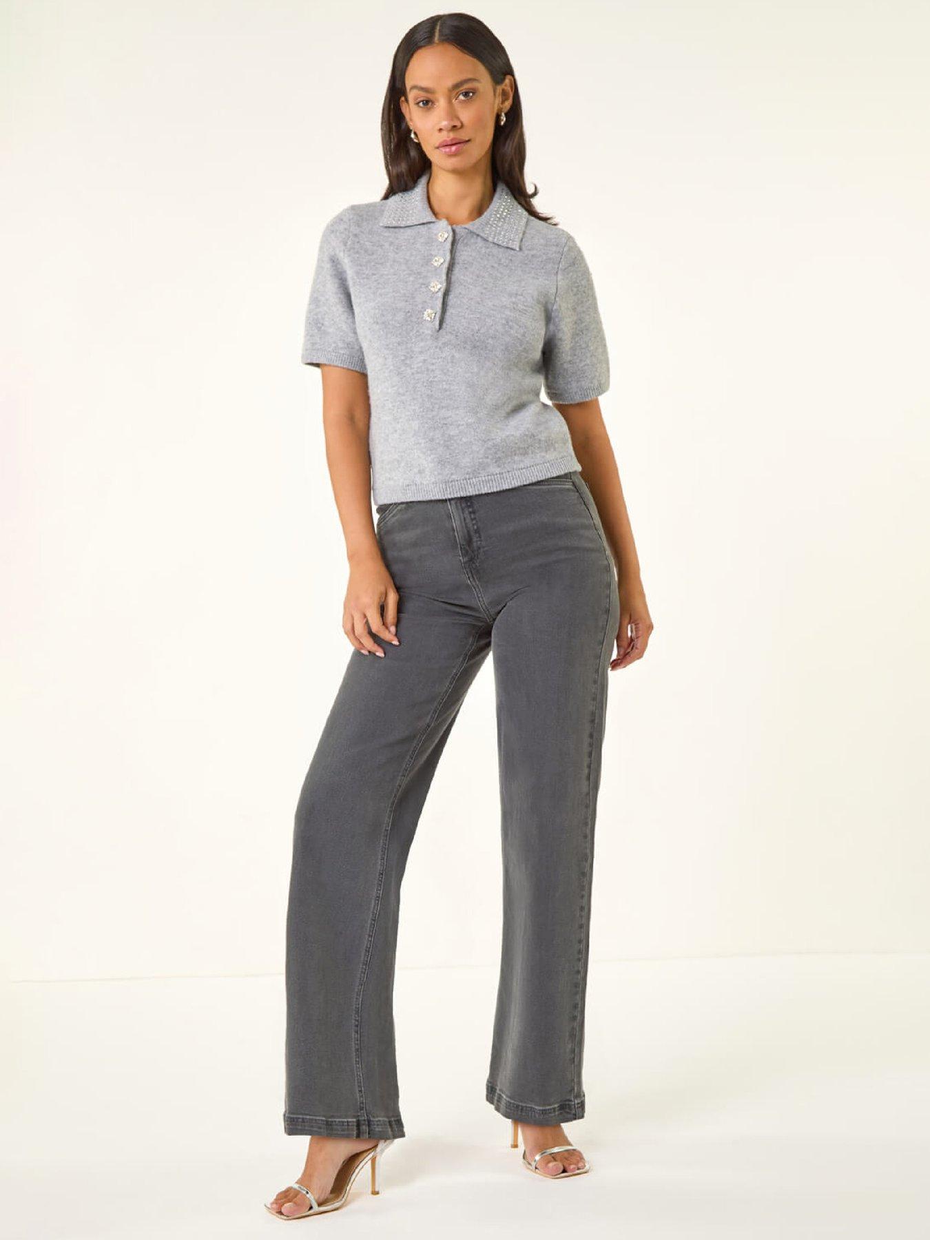  image of roman-dusk-embellished-knit-collared-top-grey