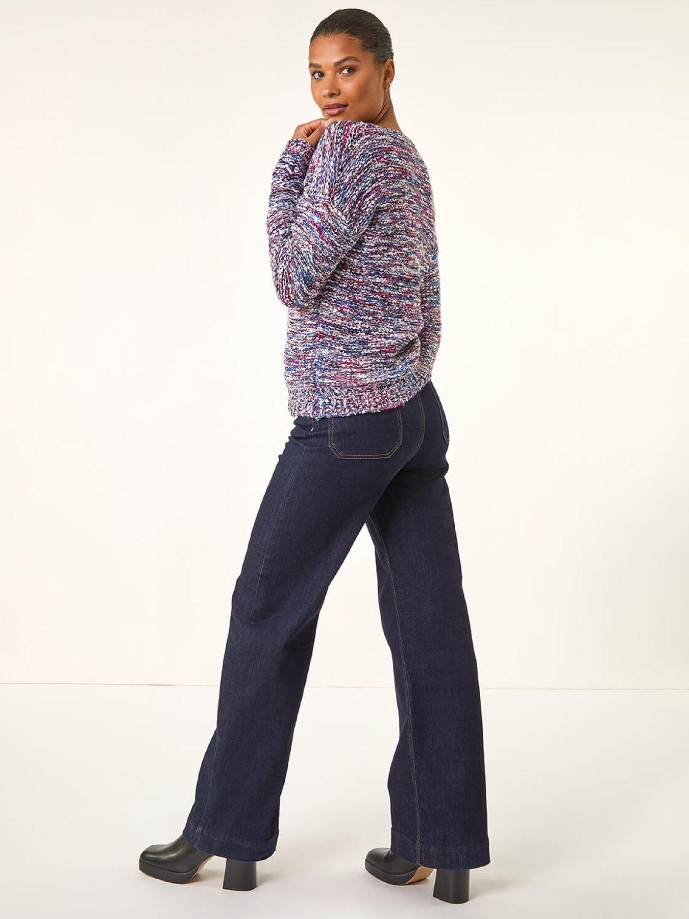  image of roman-tape-yarn-v-neck-knit-jumper-blue