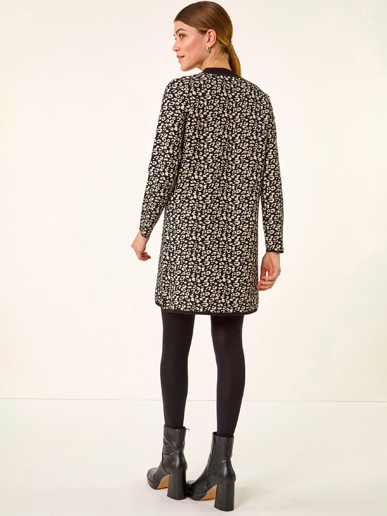  image of roman-animal-print-knitted-shift-dress-black