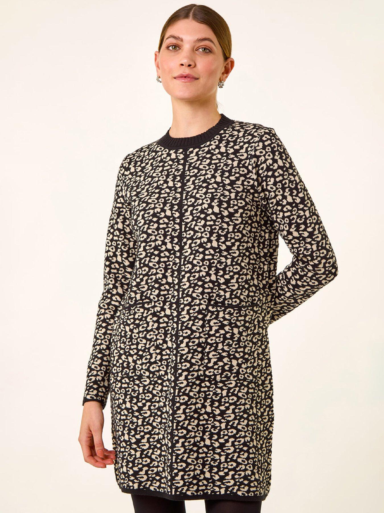  image of roman-animal-print-knitted-shift-dress-black