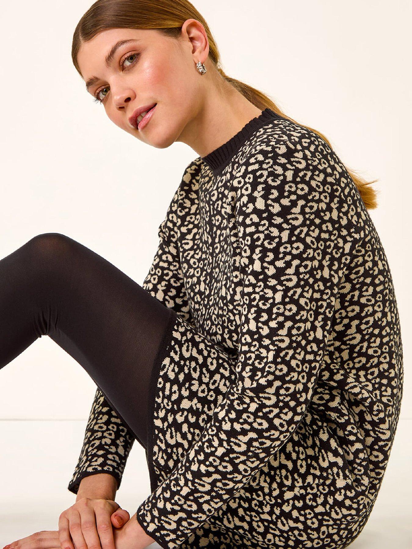  image of roman-animal-print-knitted-shift-dress-black