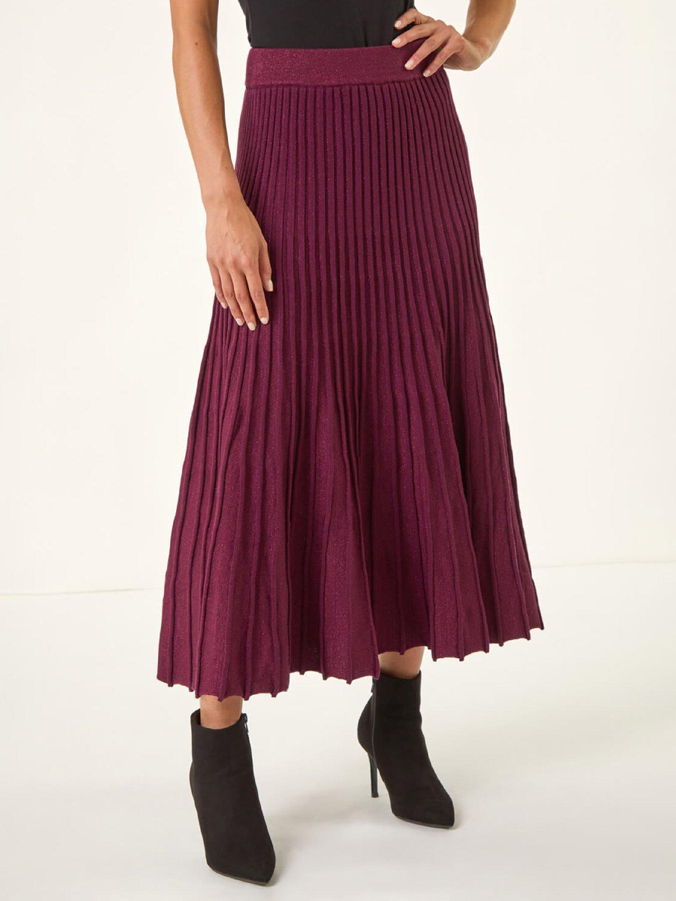  image of roman-petite-metallic-knit-midi-skirt-wine