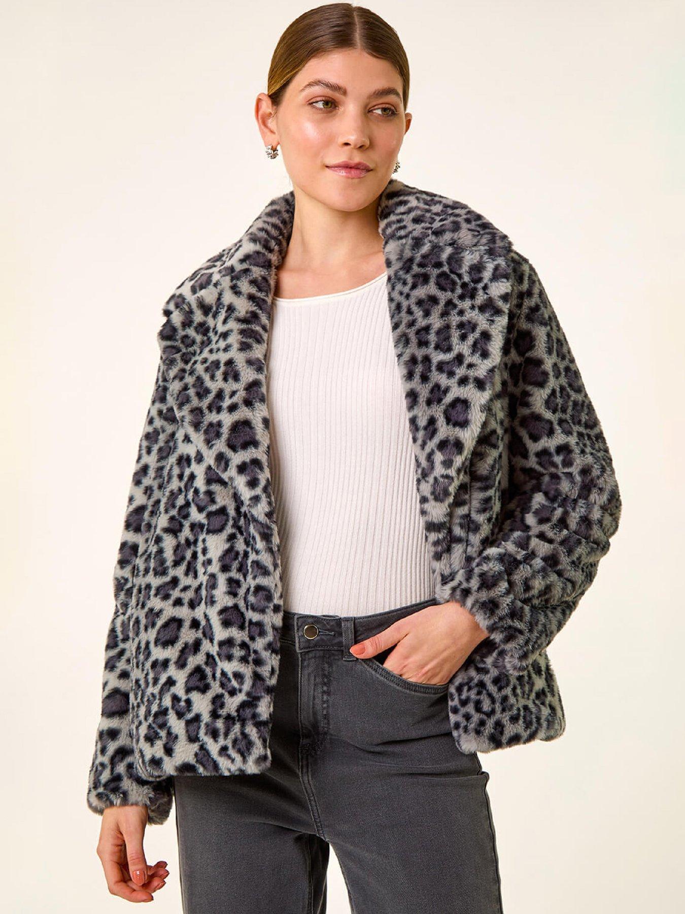 Roman Faux Snow Leopard Fur Coat - Grey