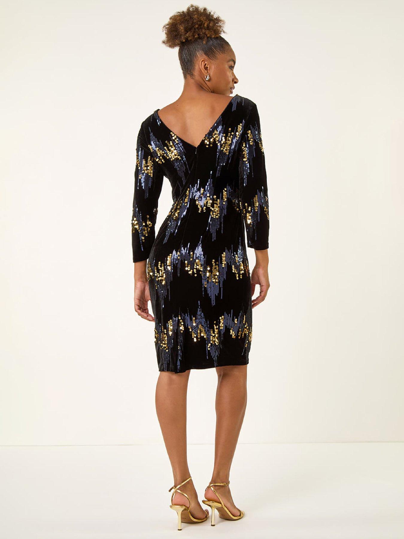  image of roman-sequin-velvet-shift-stretch-dress-navy