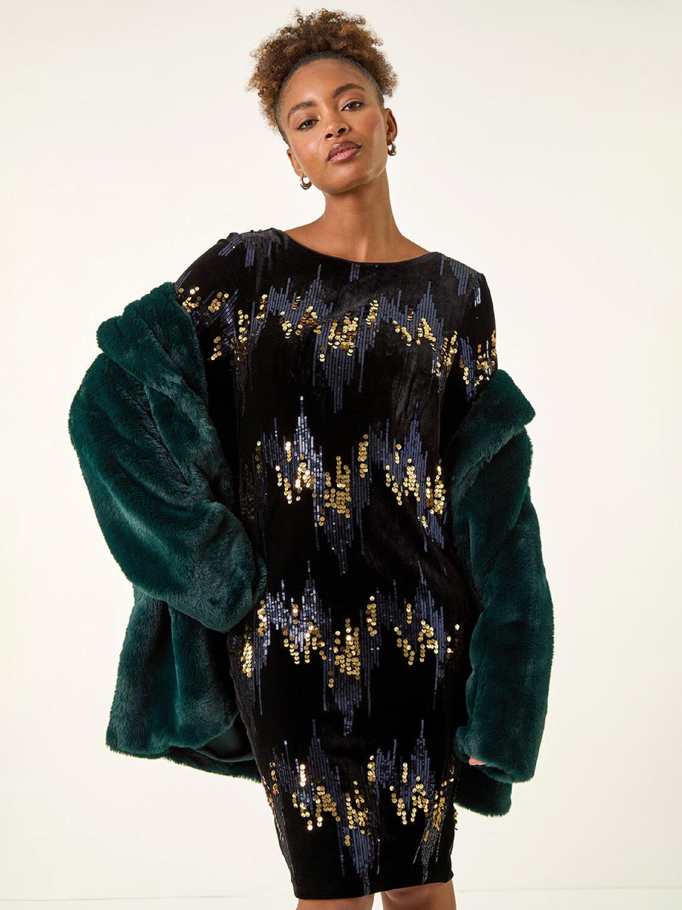  image of roman-sequin-velvet-shift-stretch-dress-navy