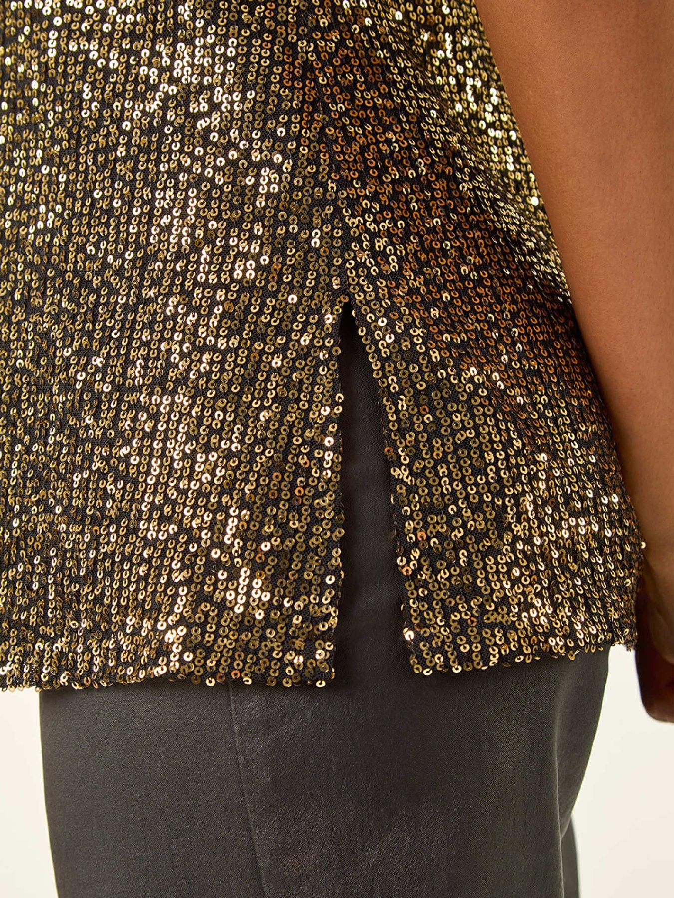  image of roman-sequin-v-neck-vest-top-gold