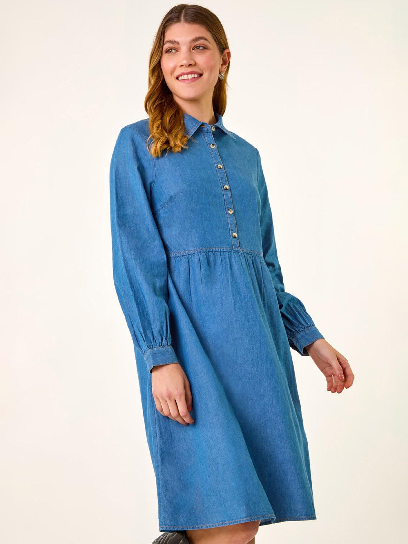 Image 3 of 5 of Roman Denim Button Through Pocket Dress - Denim
