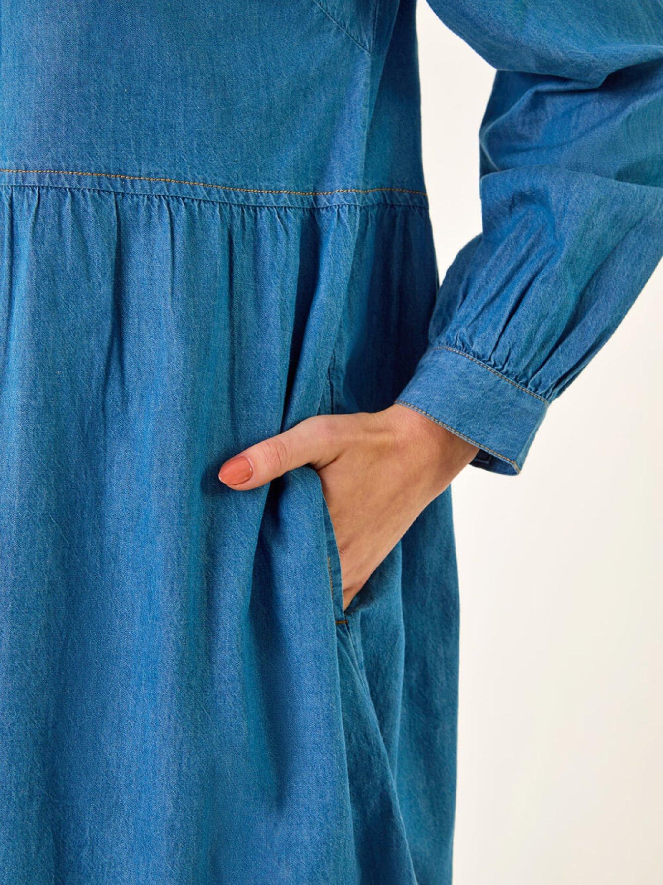 Image 5 of 5 of Roman Denim Button Through Pocket Dress - Denim