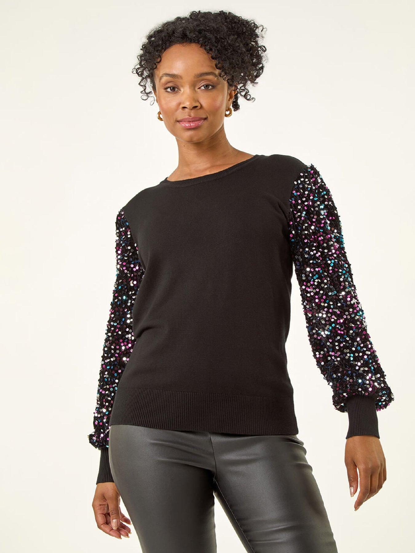 Roman Petite Contrast Sequin Knit Jumper - Black