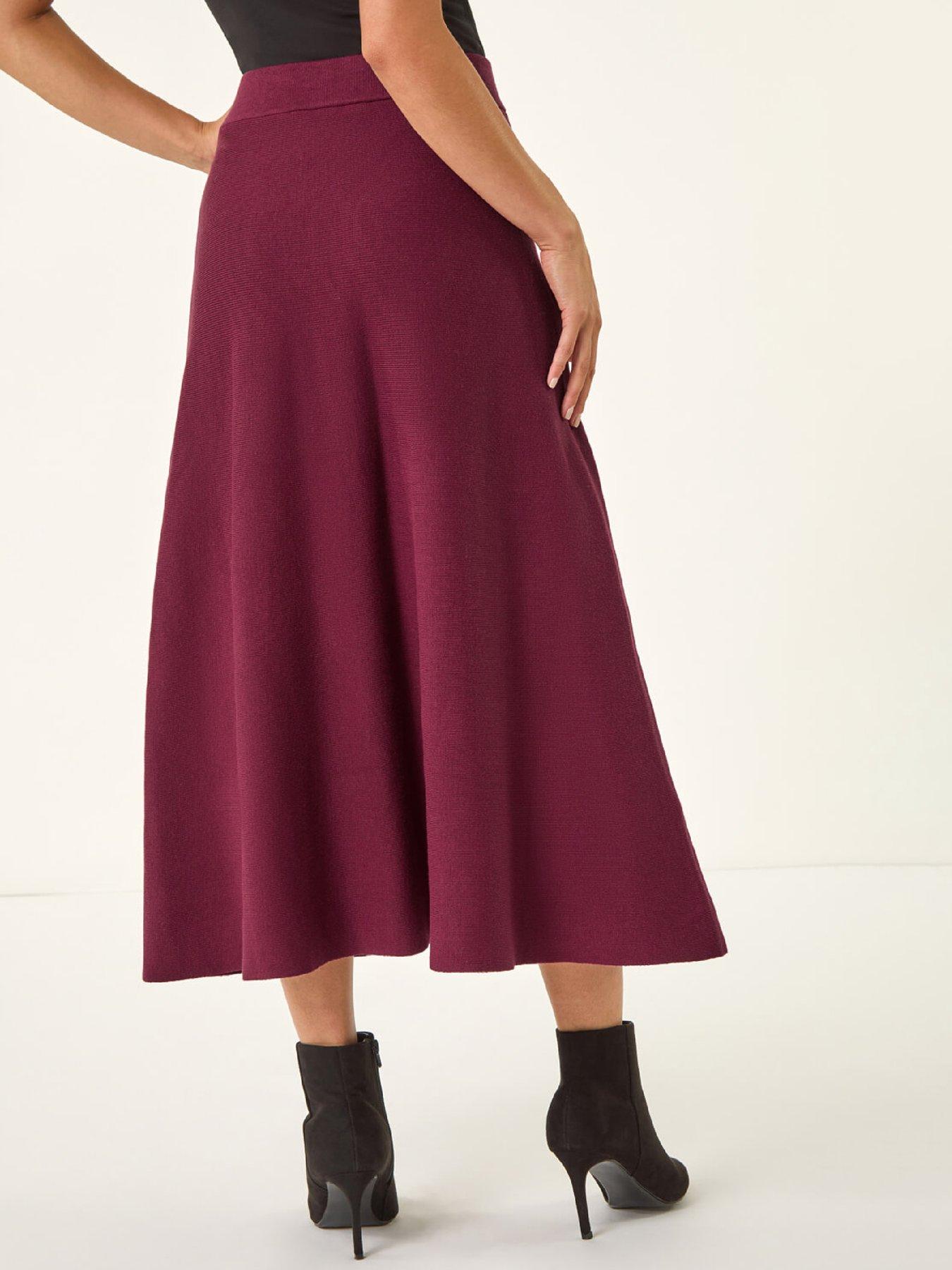 Image 2 of 5 of Roman Petite Stretch Knitted Midi Skirt - Wine