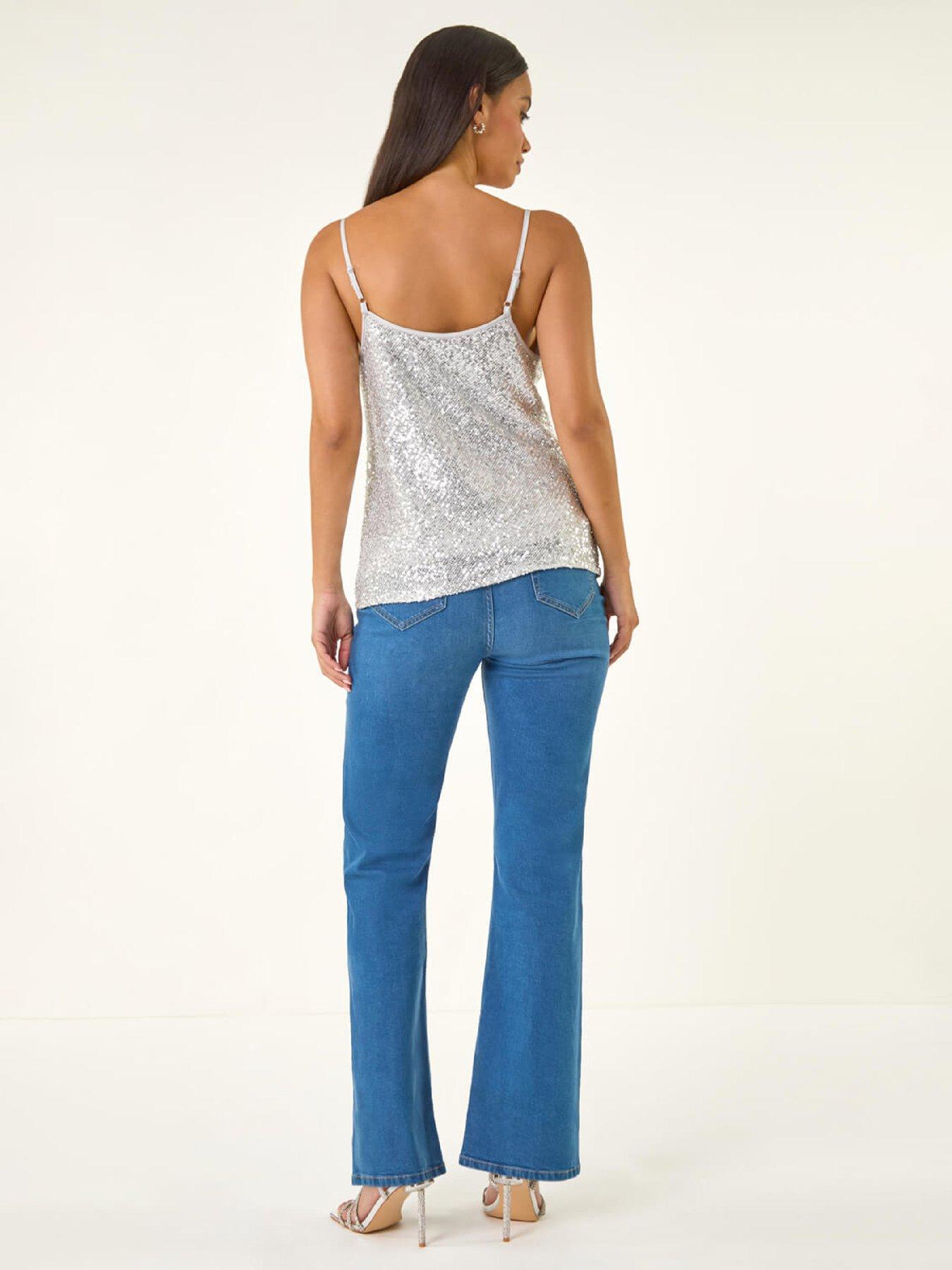  image of roman-dusk-cowl-neck-sequin-cami-top-silver