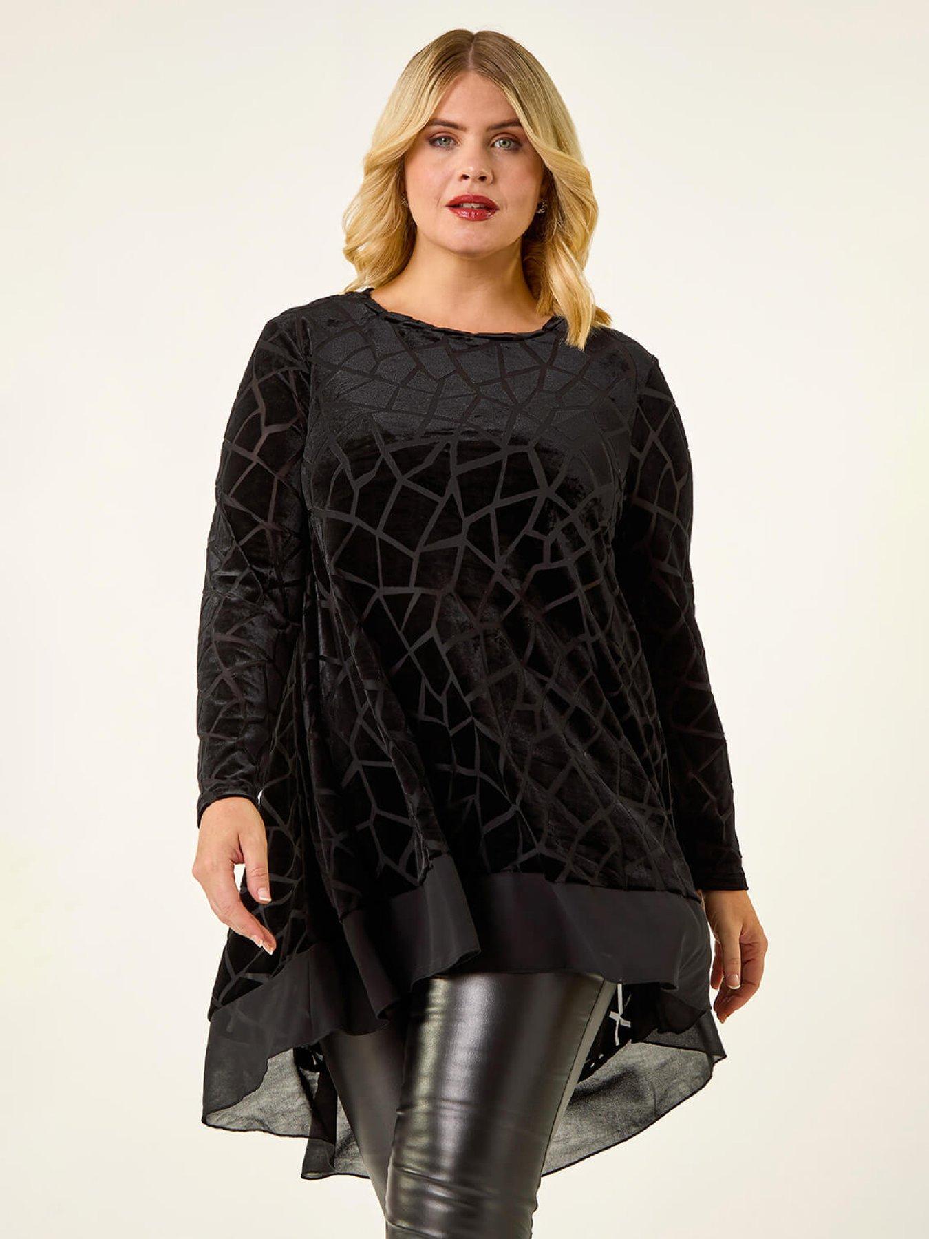  image of roman-curve-velvet-chiffon-hem-top-black