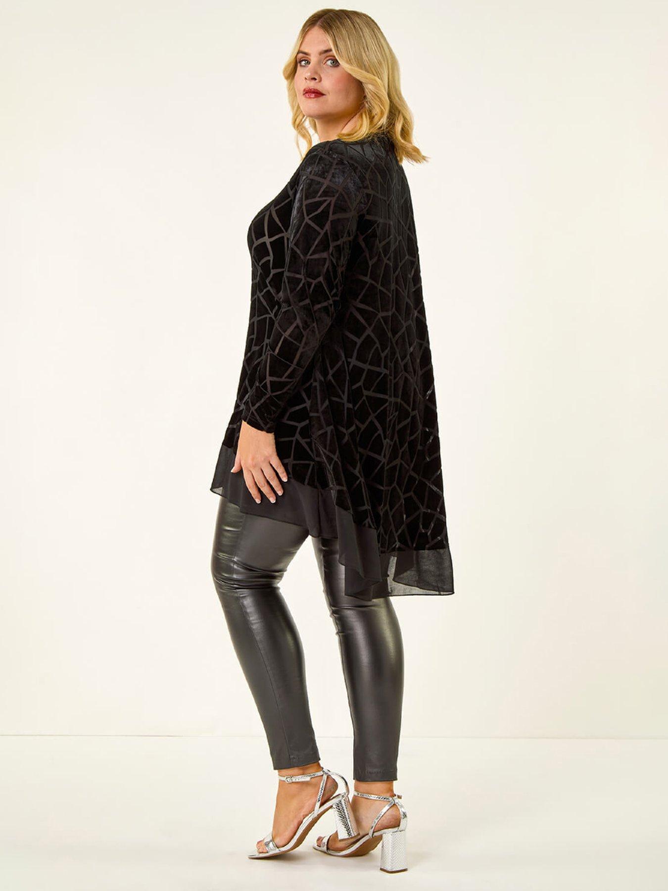  image of roman-curve-velvet-chiffon-hem-top-black