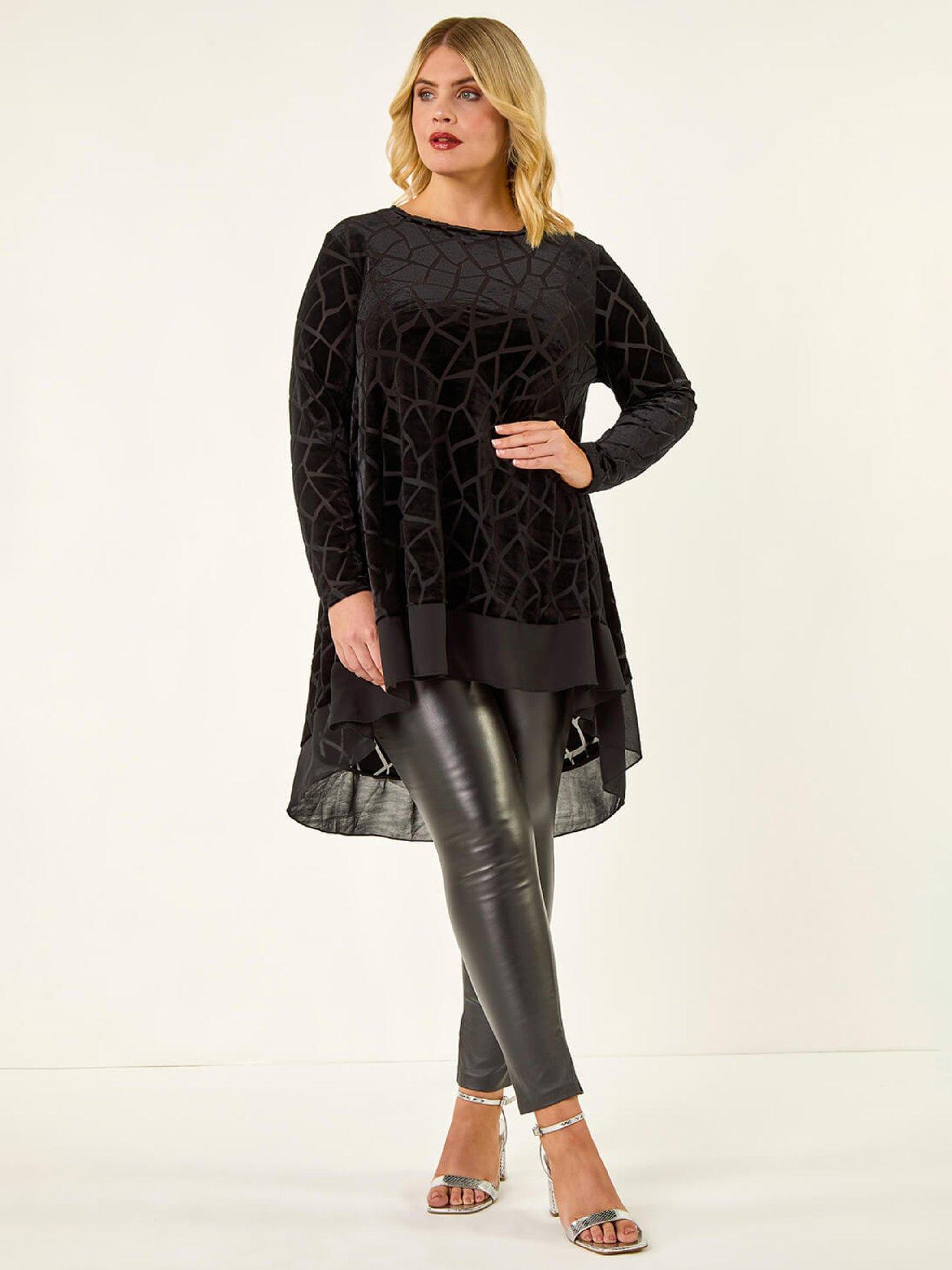  image of roman-curve-velvet-chiffon-hem-top-black