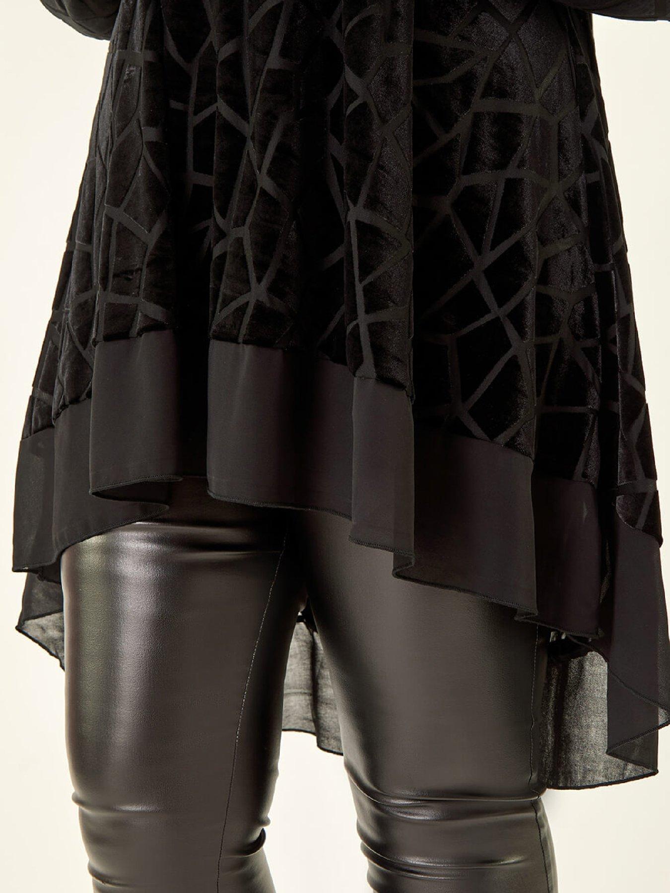  image of roman-curve-velvet-chiffon-hem-top-black
