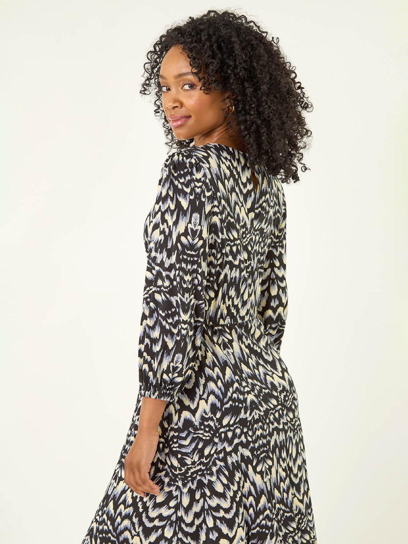  image of roman-petite-abstract-stretch-midi-dress-black