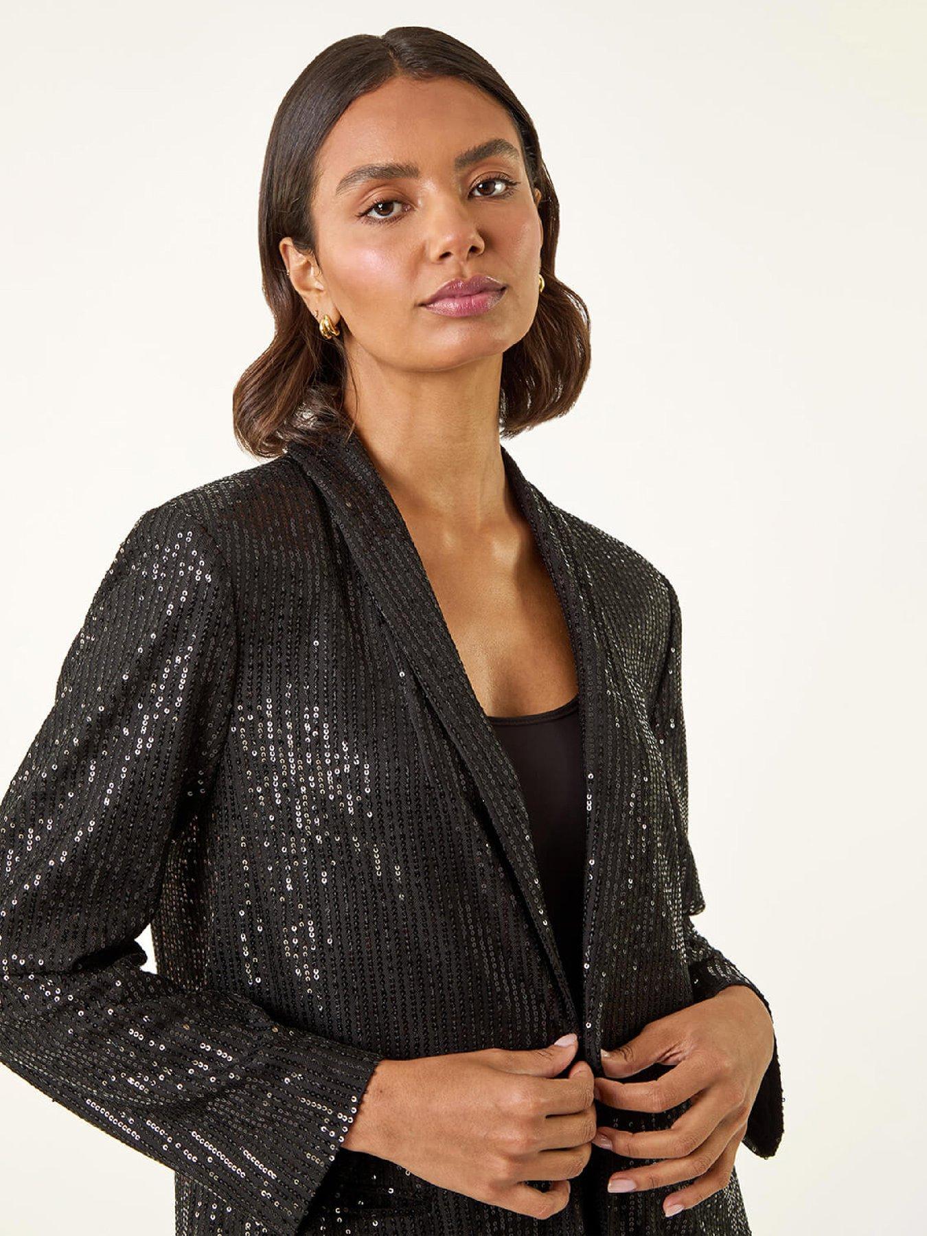 Image 4 of 5 of Roman Relaxed Sequin Blazer - Black