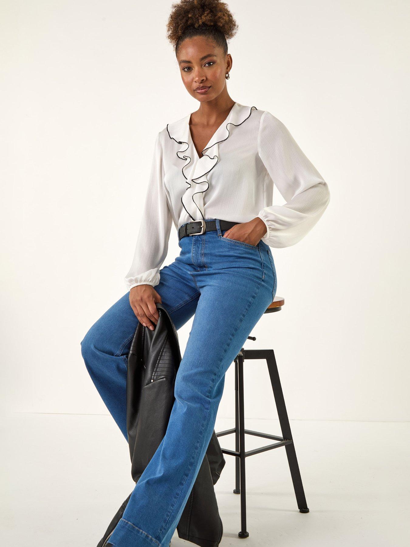  image of roman-pocket-stretch-flare-jeans-denim