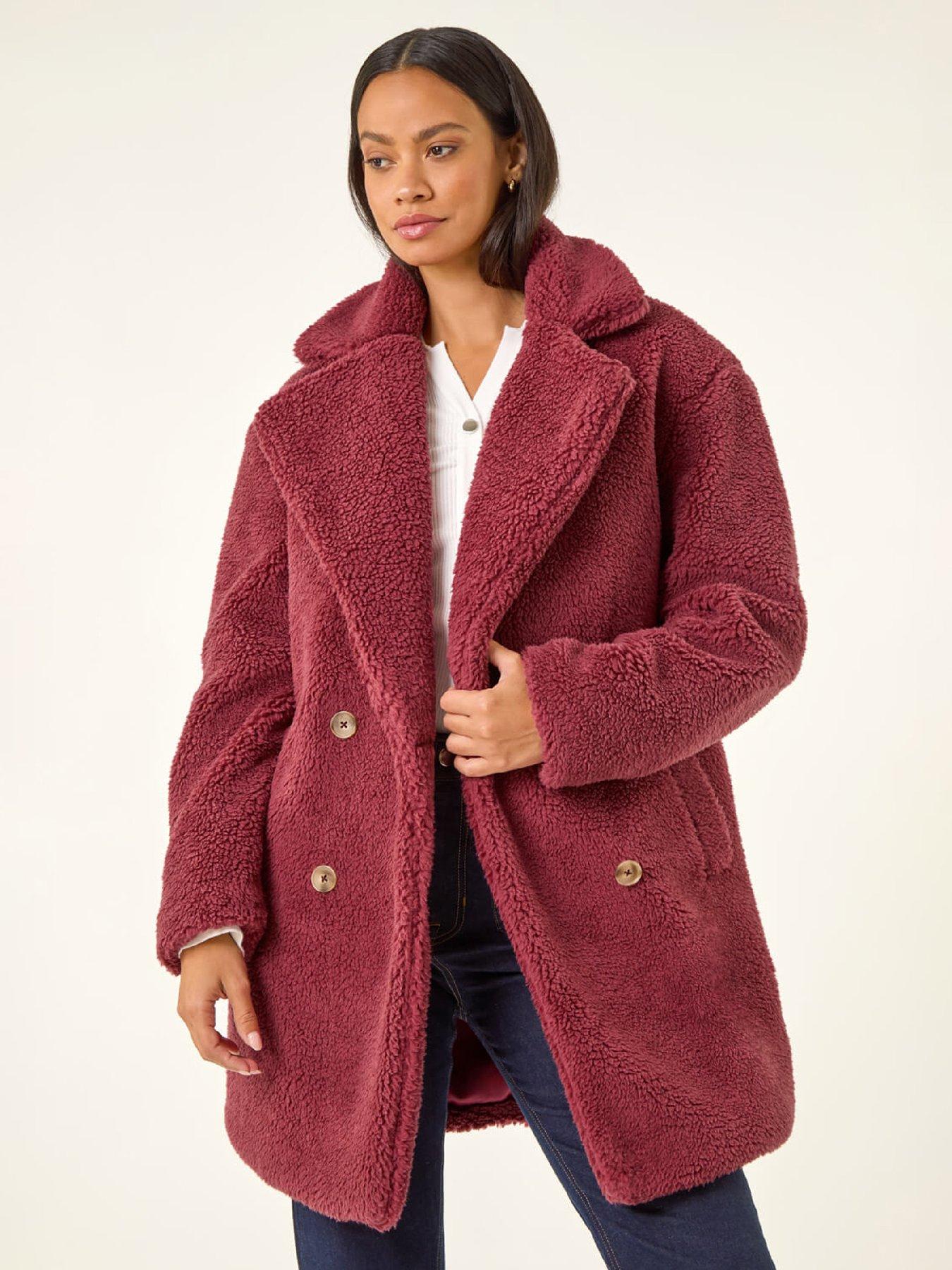Roman Dusk Oversized Boucle Coat - Burgundy