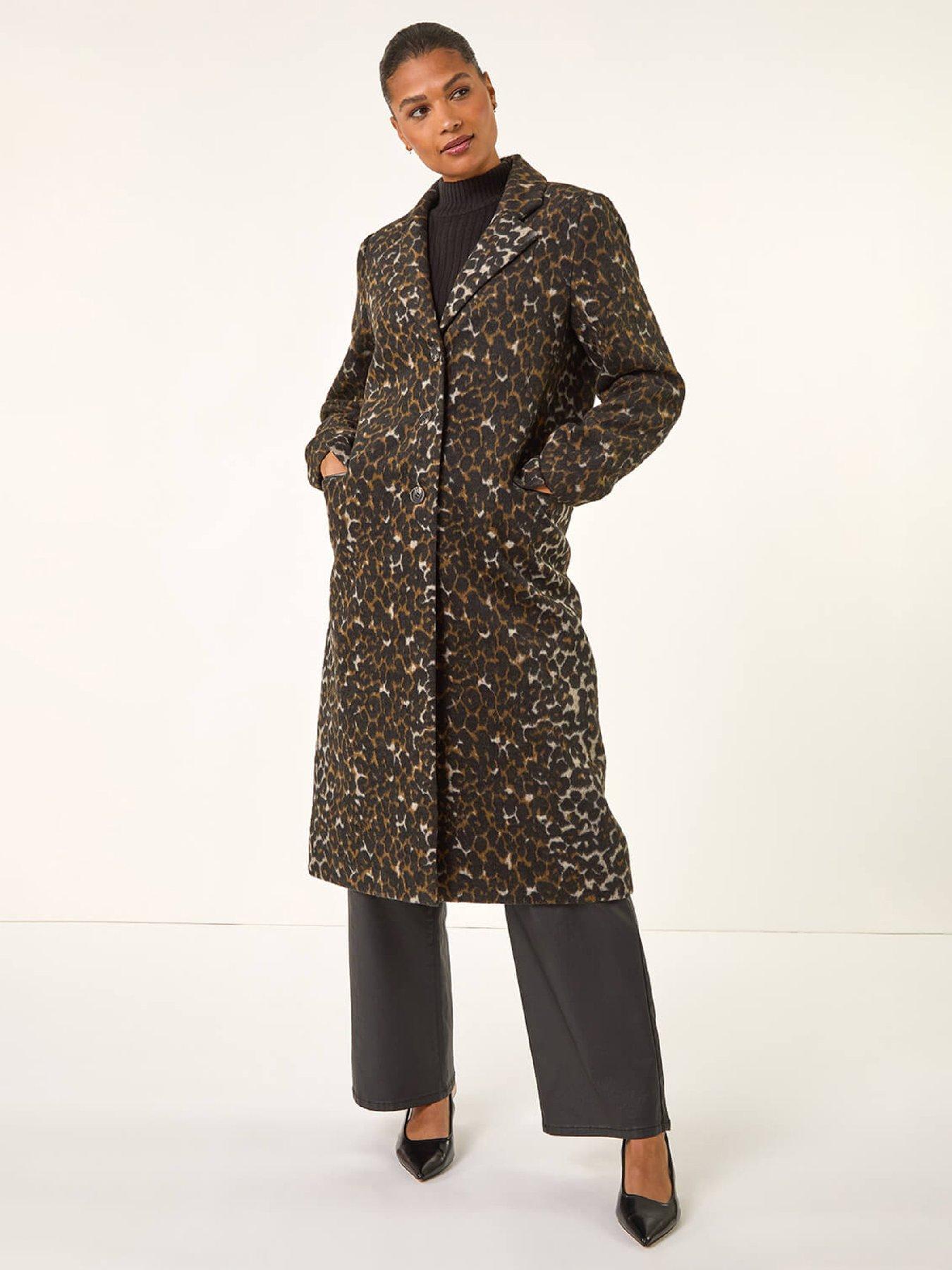  image of roman-animal-print-formal-pocket-coat-brown