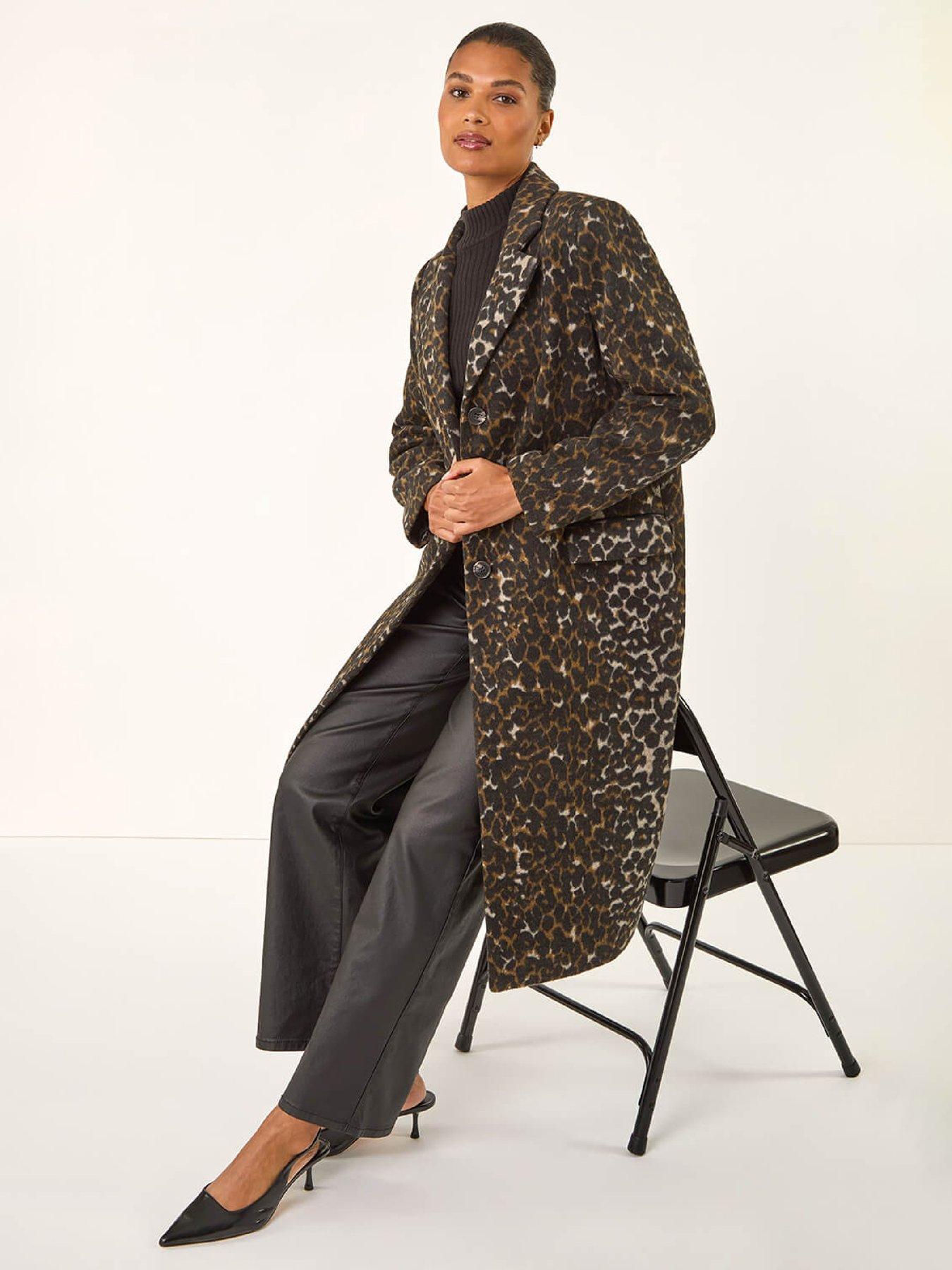  image of roman-animal-print-formal-pocket-coat-brown