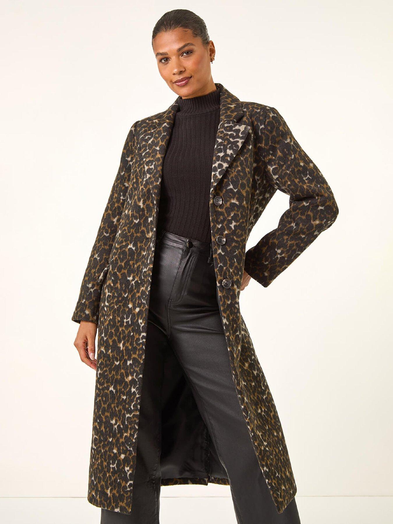  image of roman-animal-print-formal-pocket-coat-brown