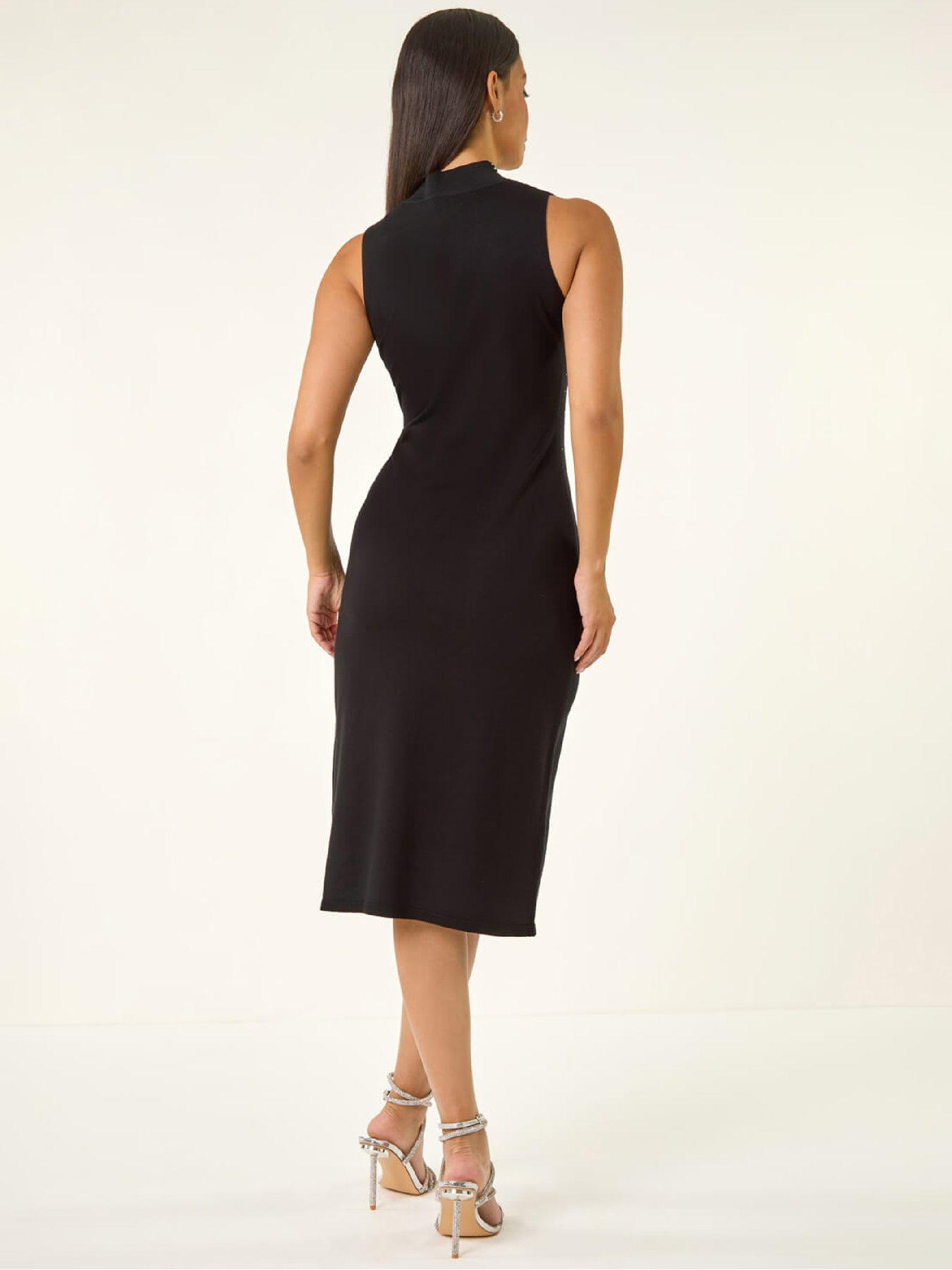  image of roman-dusk-embellished-knit-midi-dress-black