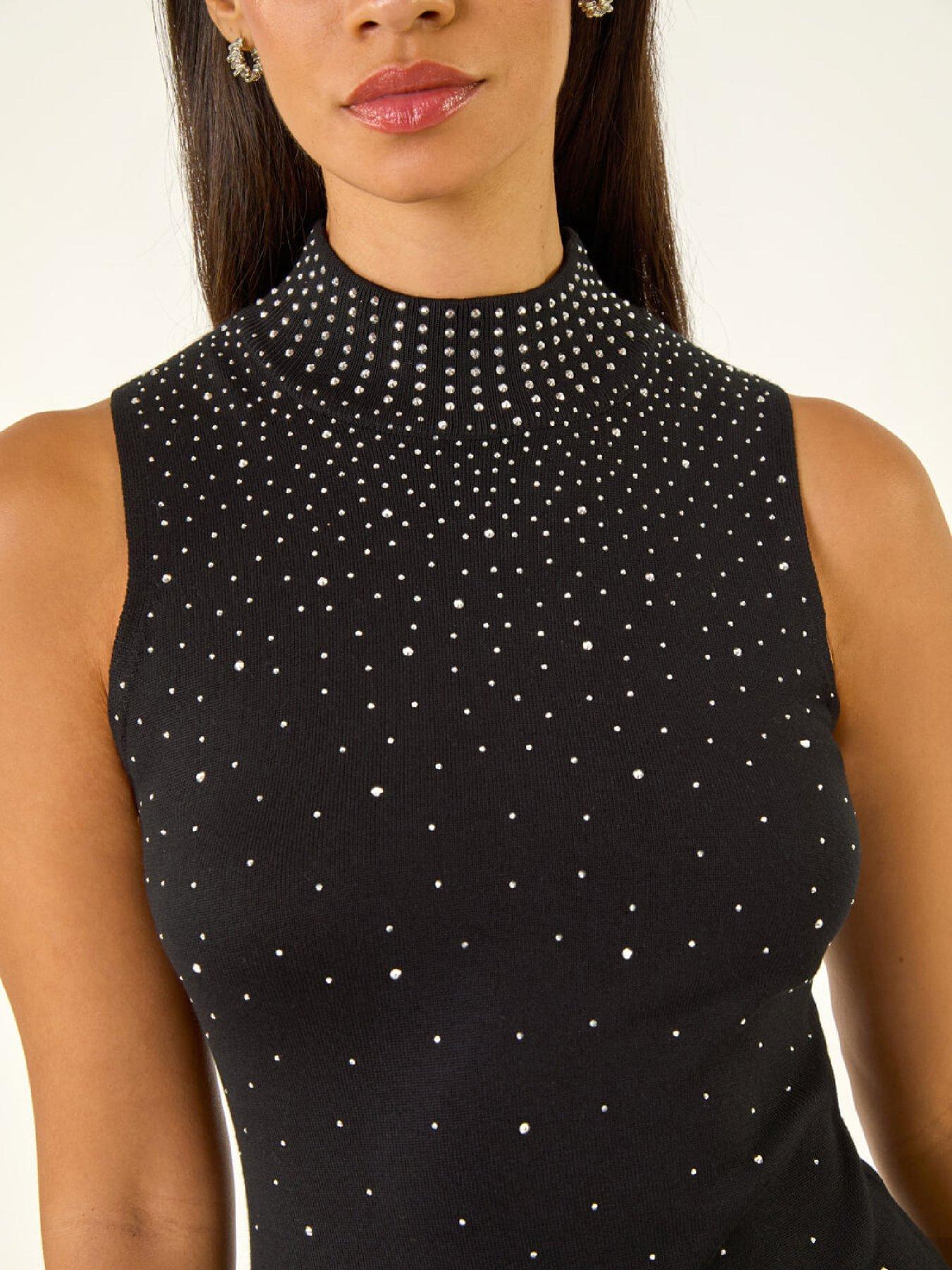  image of roman-dusk-embellished-knit-midi-dress-black