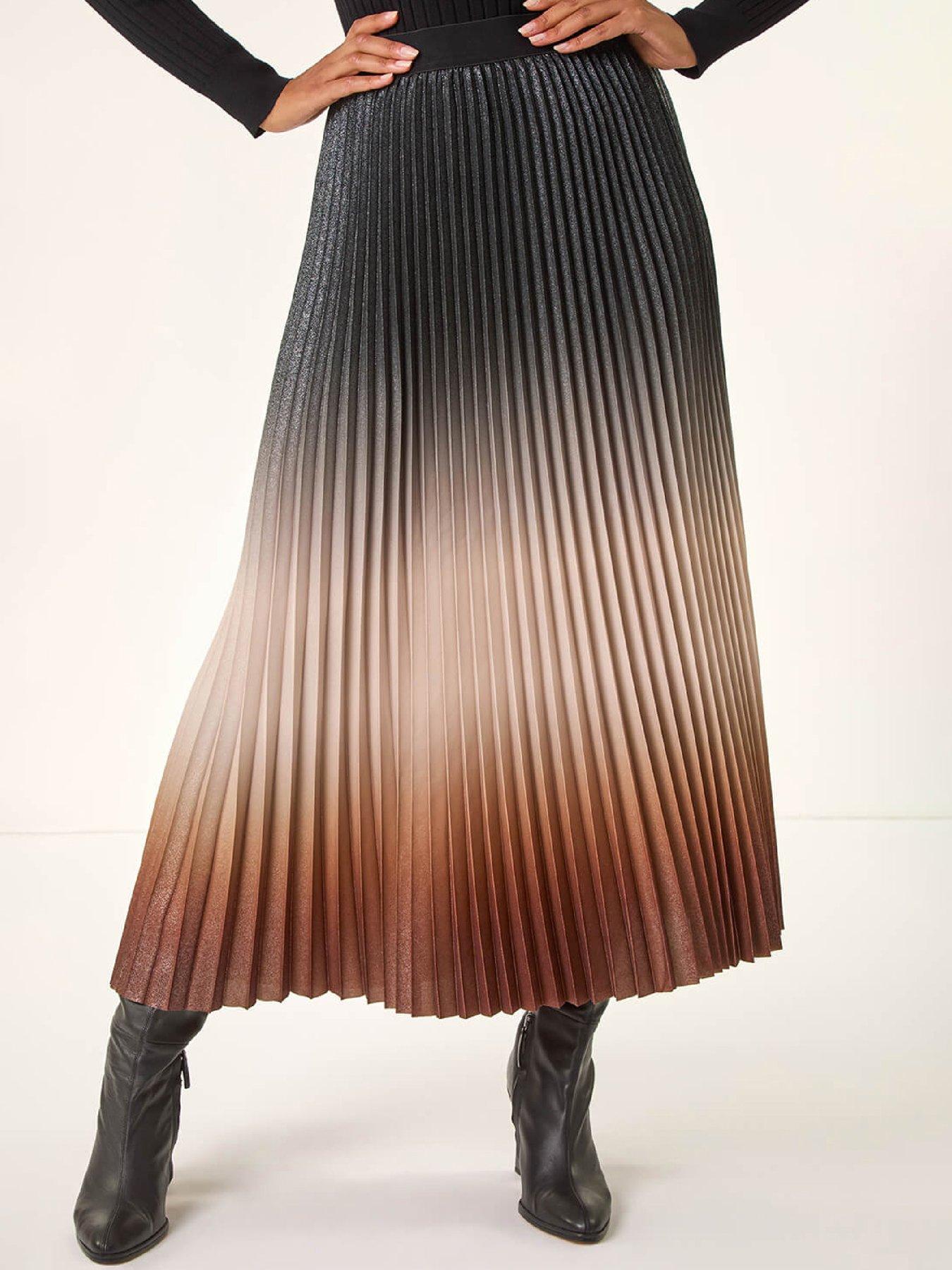 Roman Ombre Pleated Stretch Skirt - Mocha