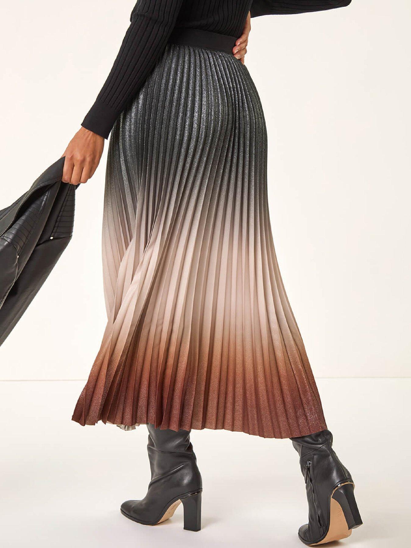  image of roman-ombre-pleated-stretch-skirt-mocha