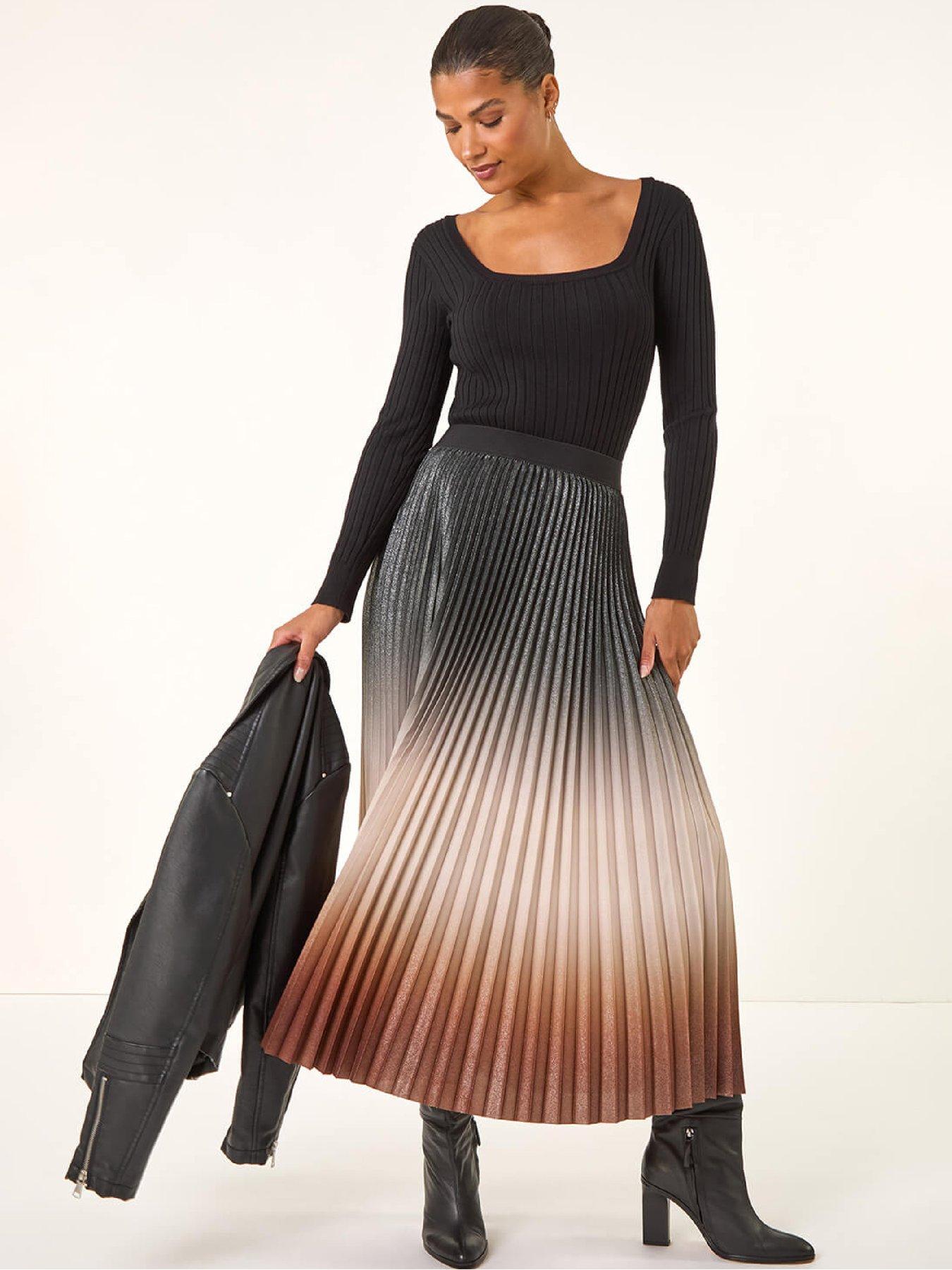  image of roman-ombre-pleated-stretch-skirt-mocha
