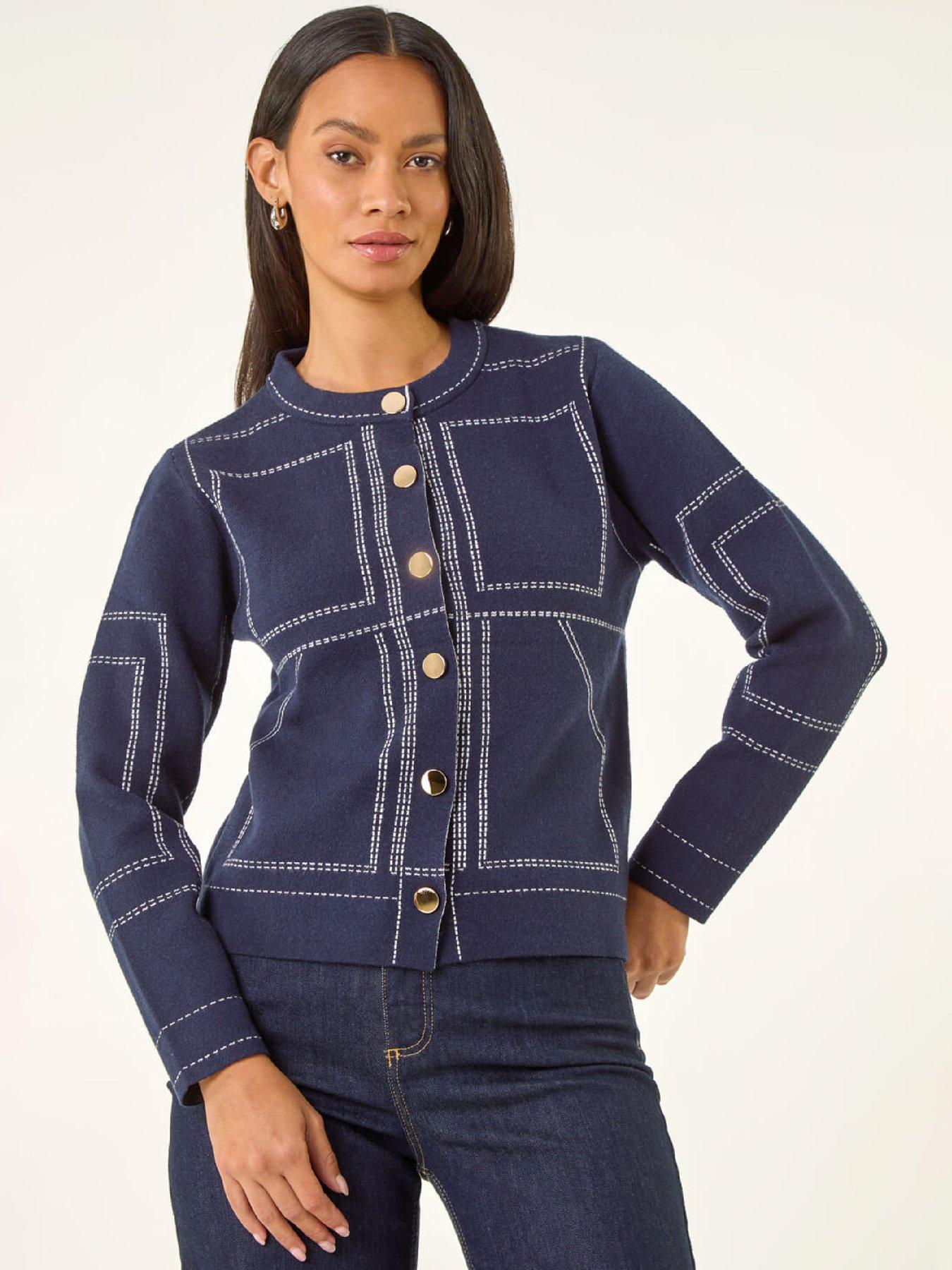 Roman Dusk Contrast Stitch Knitted Jacket - Navy