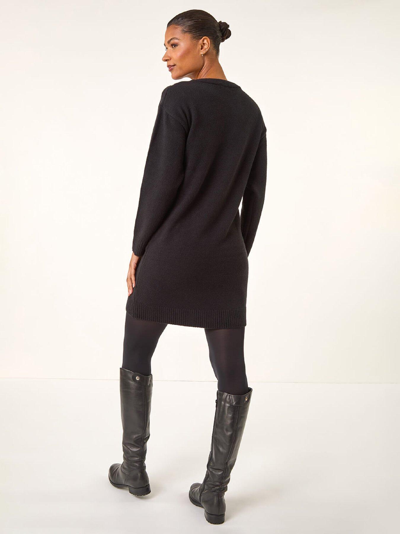  image of roman-floral-motif-knit-dress-black