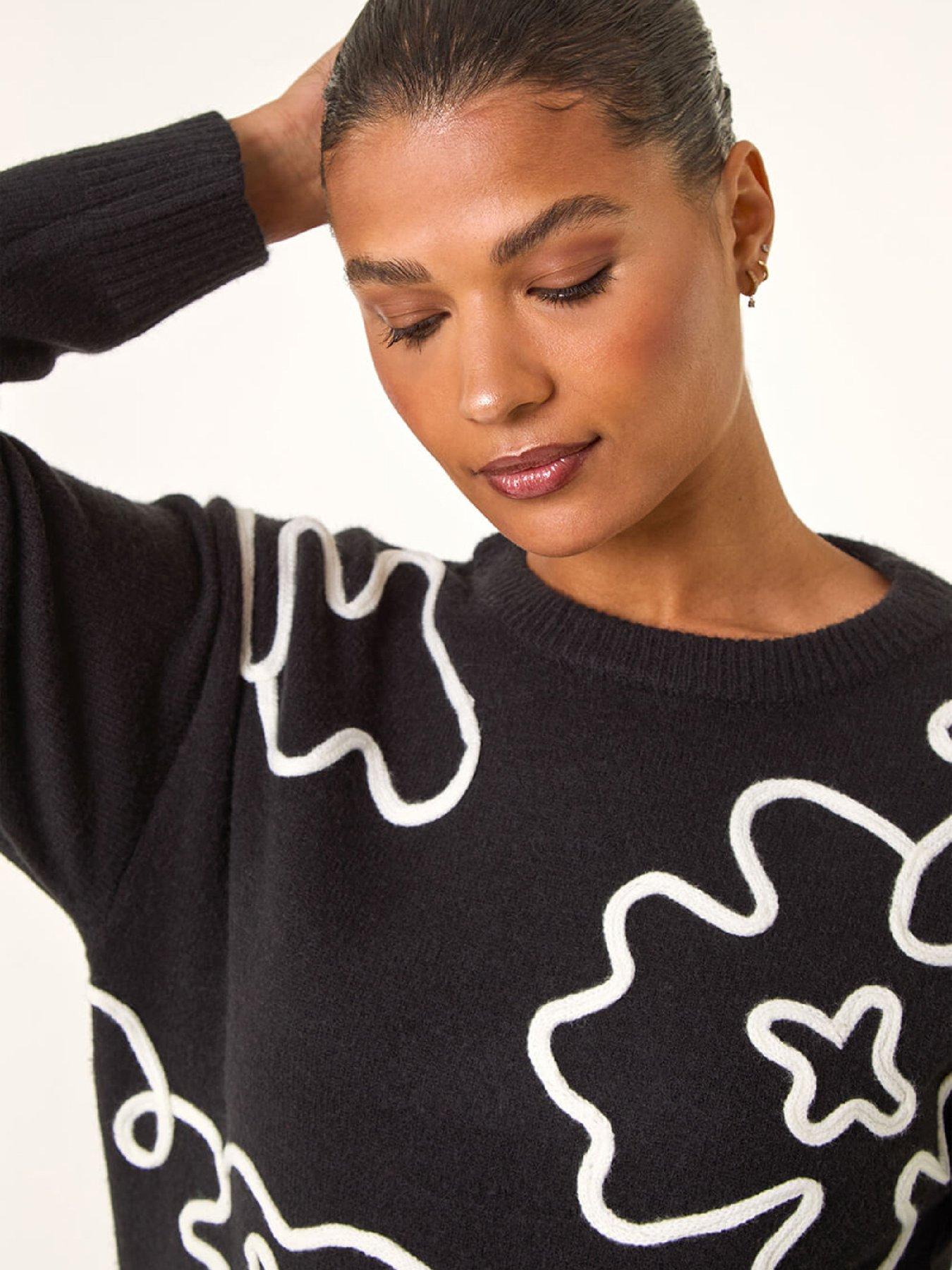  image of roman-floral-motif-knit-dress-black