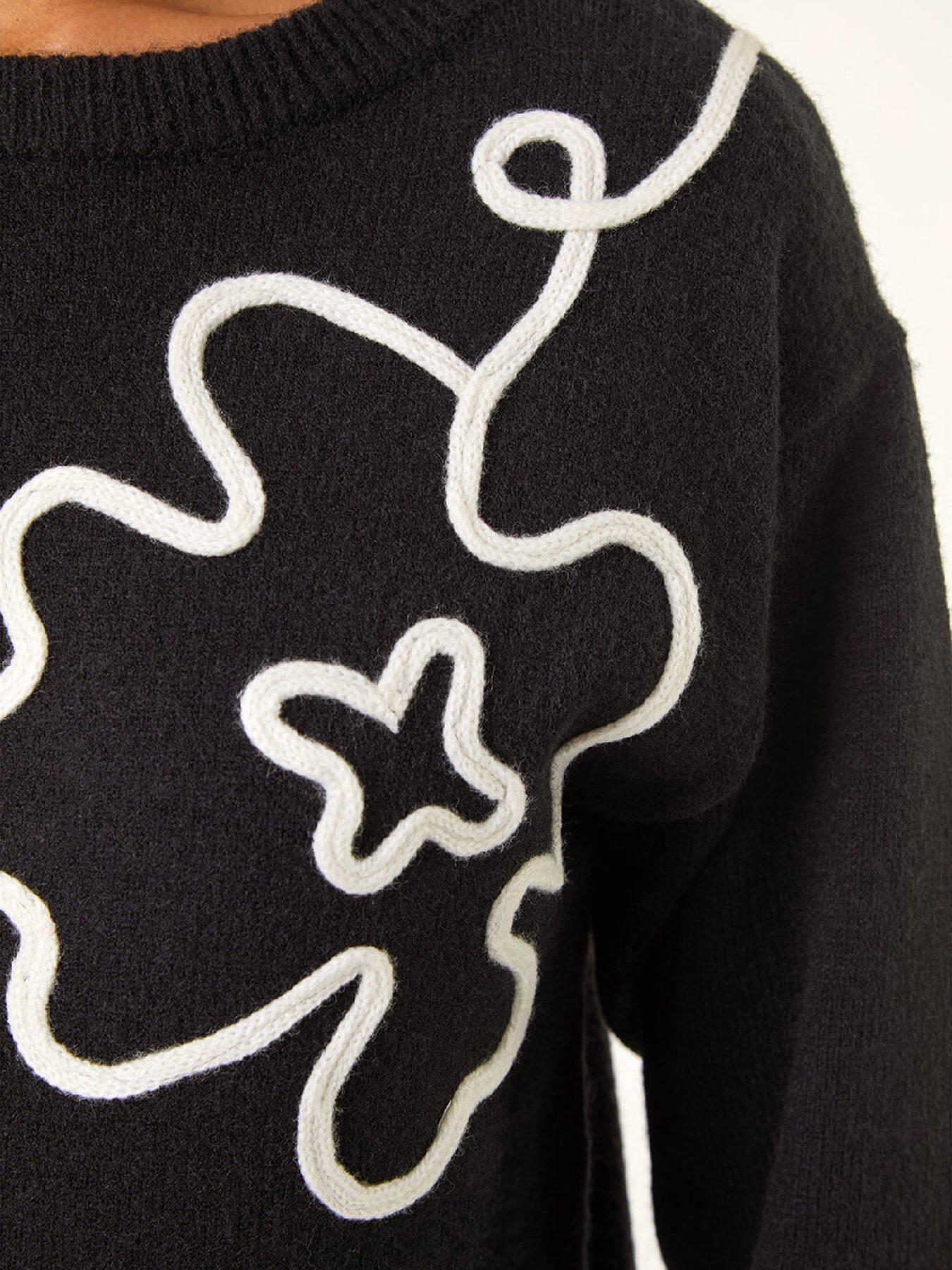  image of roman-floral-motif-knit-dress-black