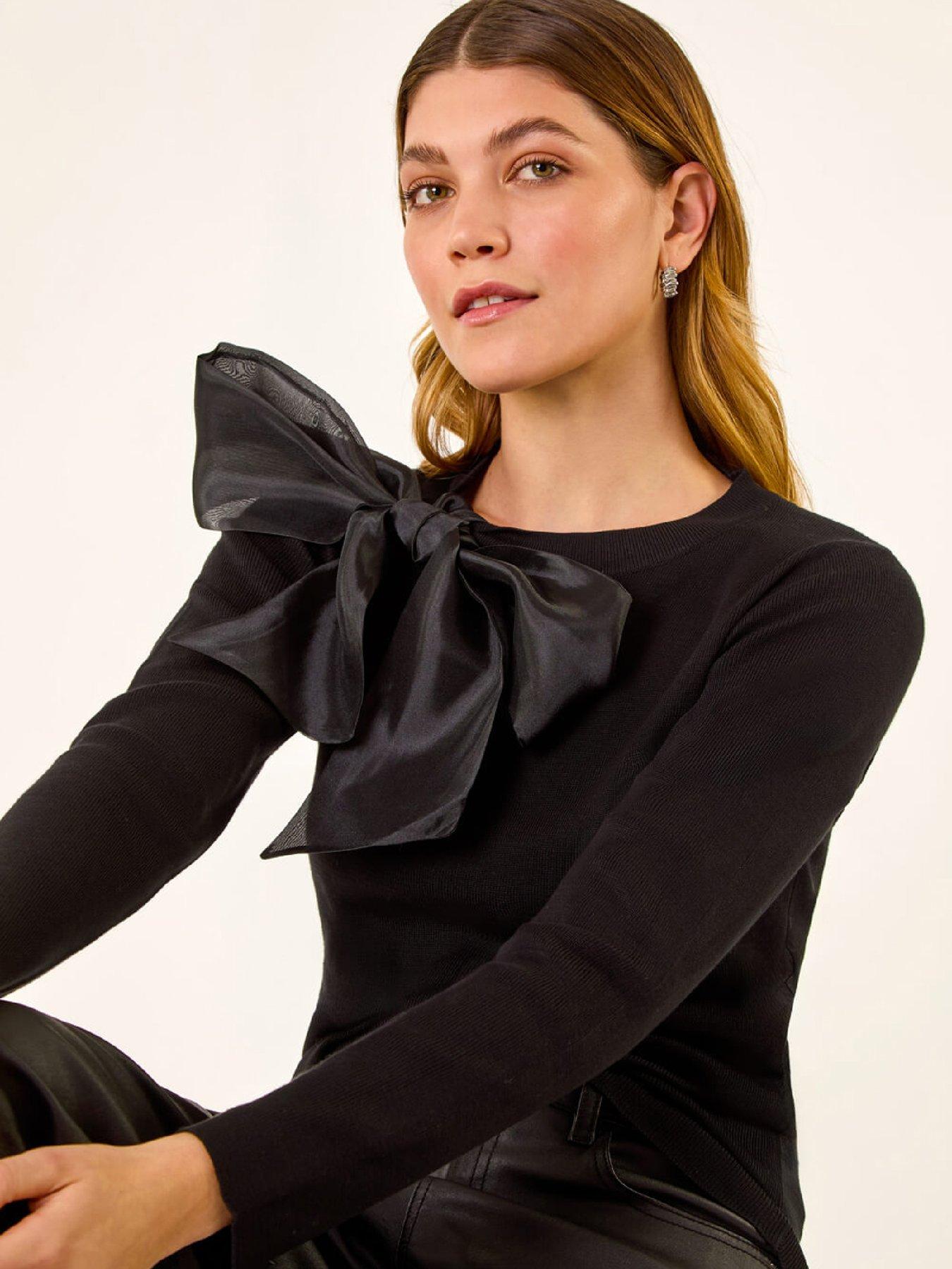  image of roman-bow-tie-knit-jumper-black