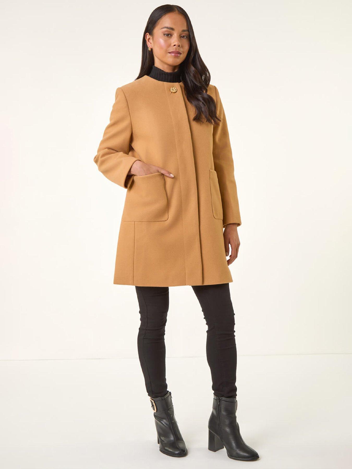Roman Petite Patch Pocket Buttoned Coat - Camel