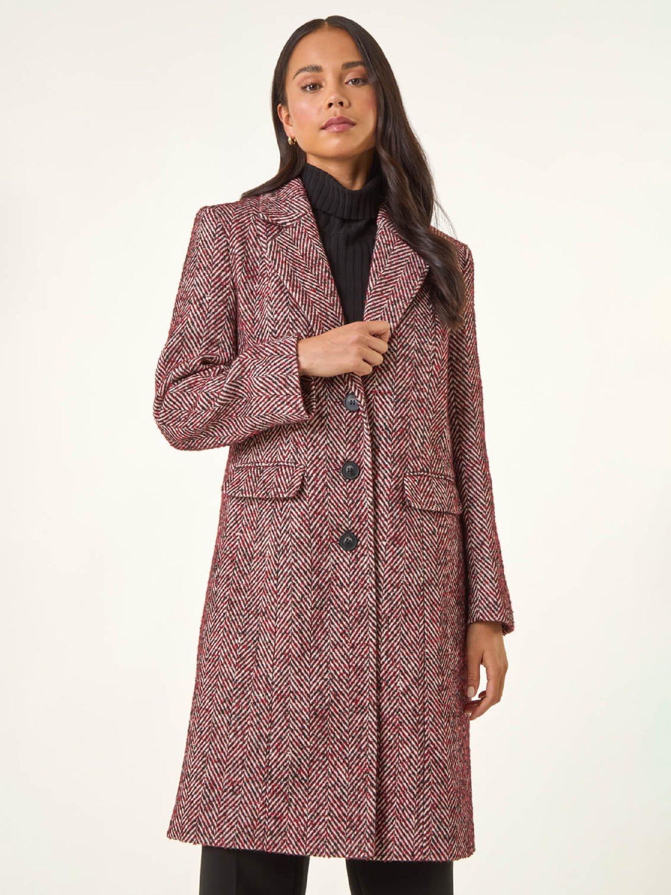  image of roman-petite-herringbone-smart-coat-red