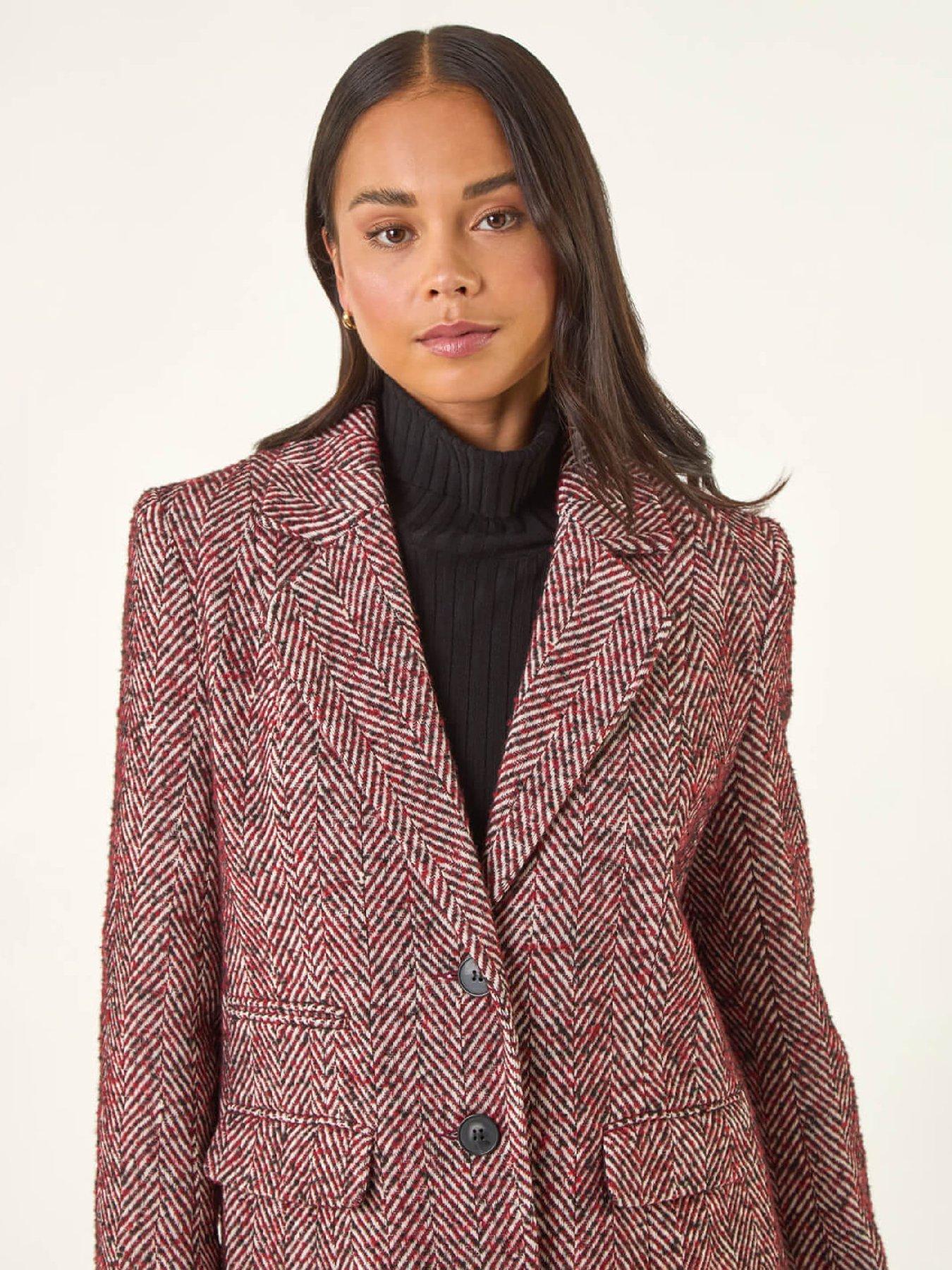  image of roman-petite-herringbone-smart-coat-red