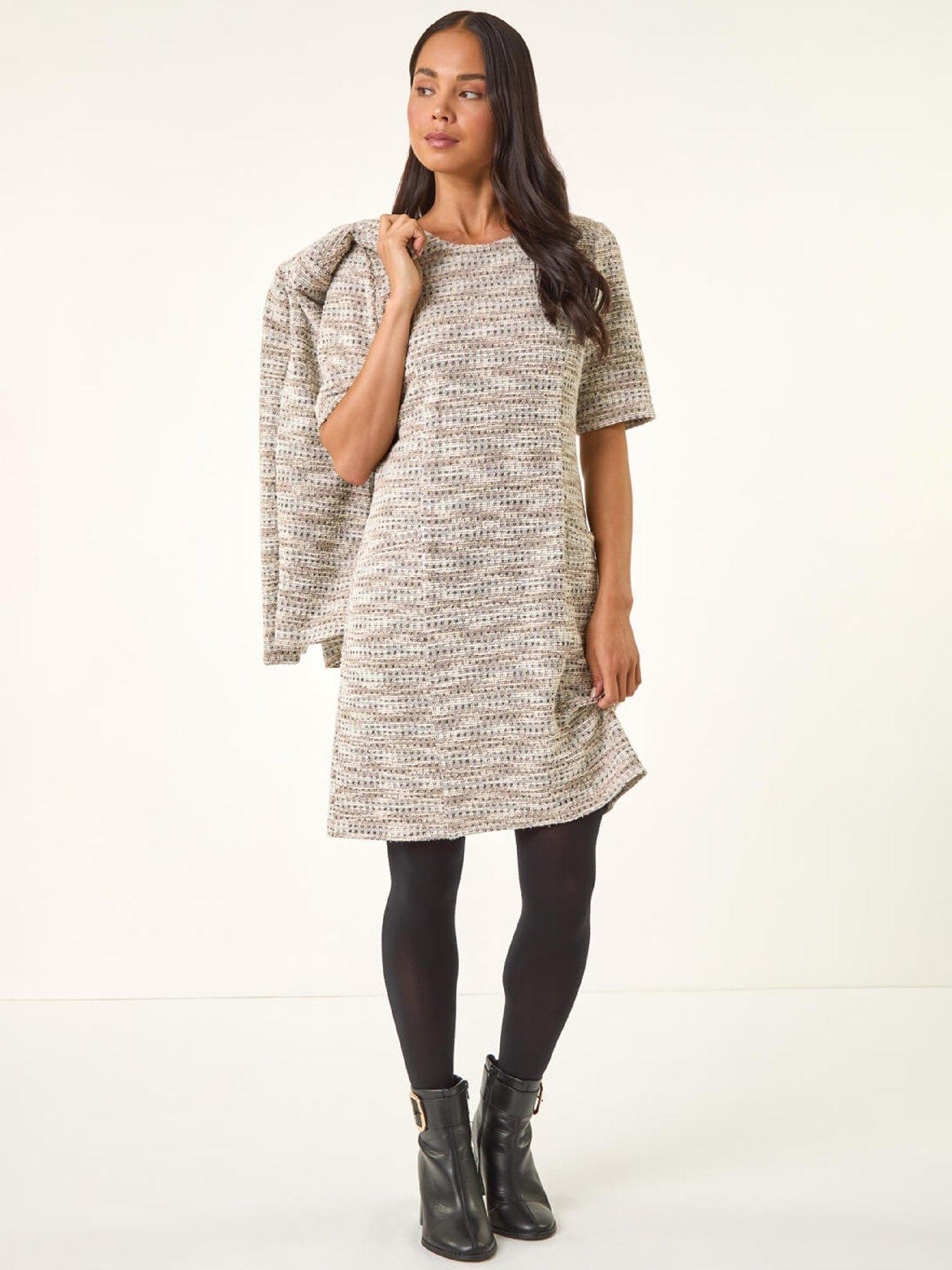 Roman Petite Boucle Shift Dress - Stone